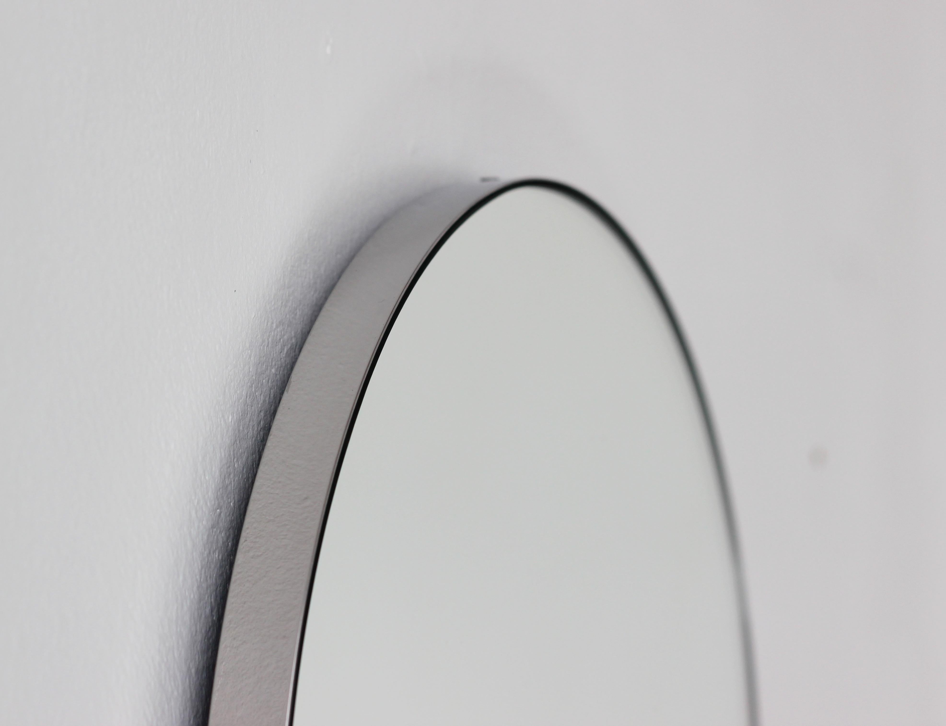 British Orbis Round Modern Mirror with Brushed Stainless Steel Frame, Regular For Sale