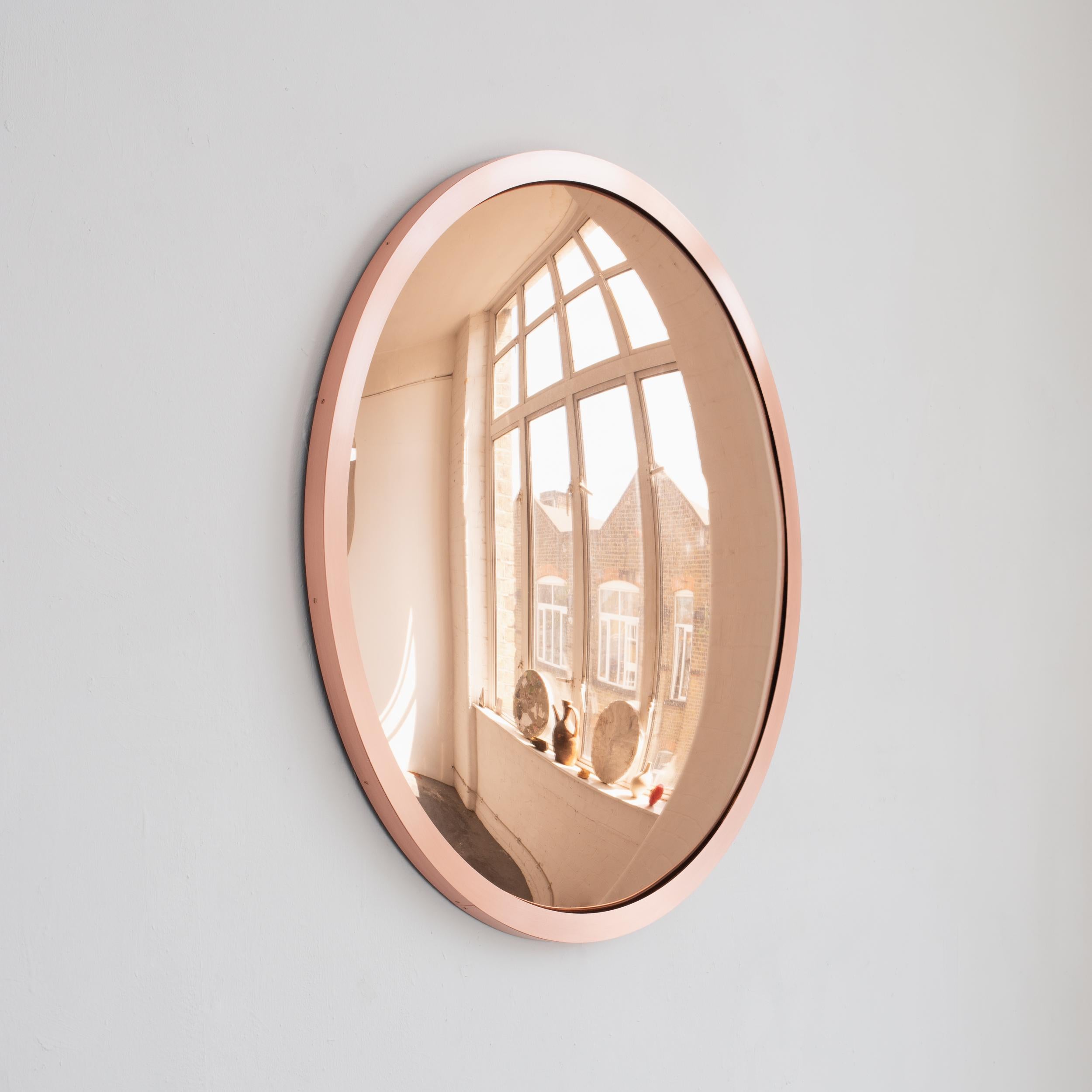 Vorrätig Orbis Runder Rose Gold getönter Deco Mirror, konvexer Spiegel, Kupferrahmen (Britisch) im Angebot
