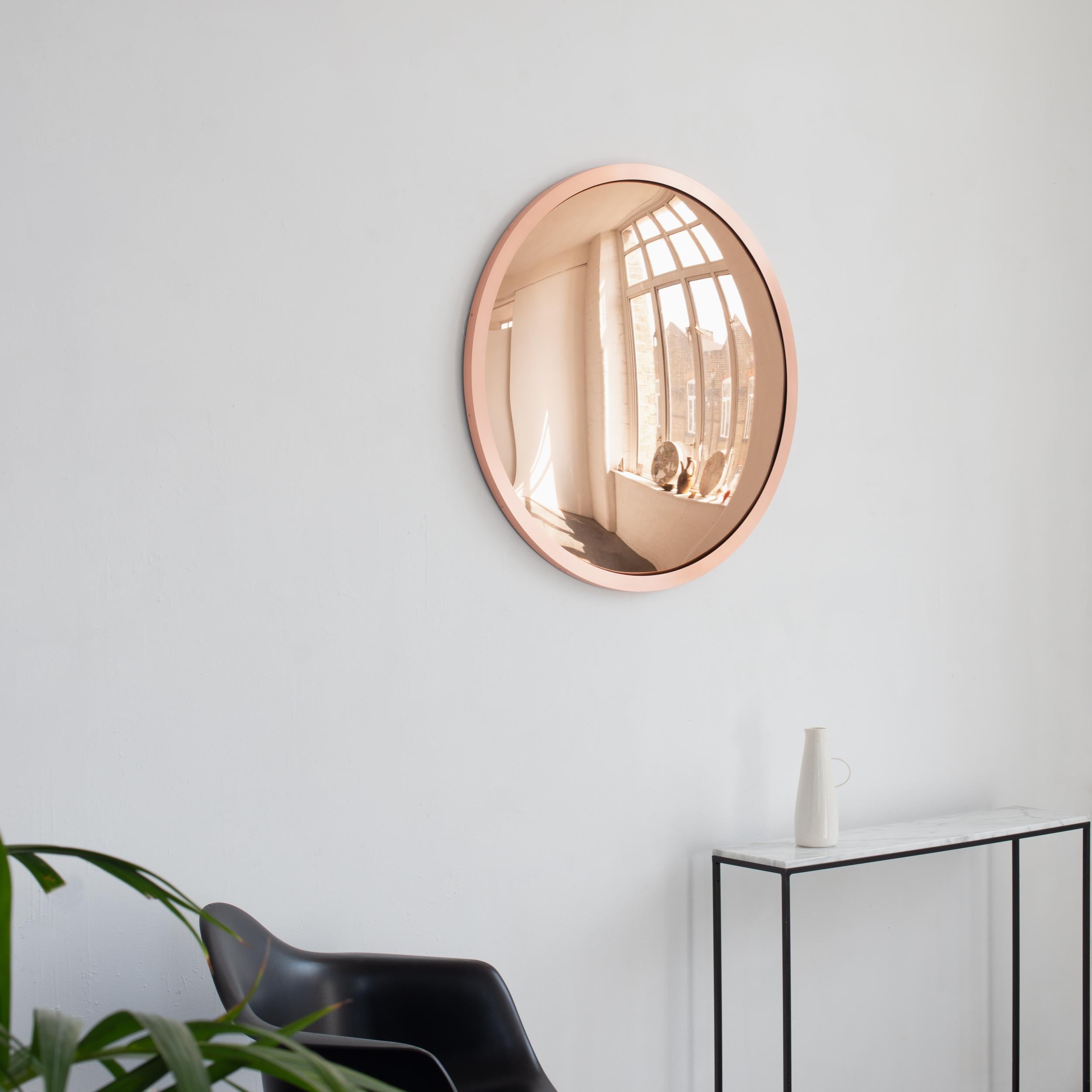 British In Stock Orbis Round Rose Gold Tinted Deco Convex Mirror, Copper Frame For Sale
