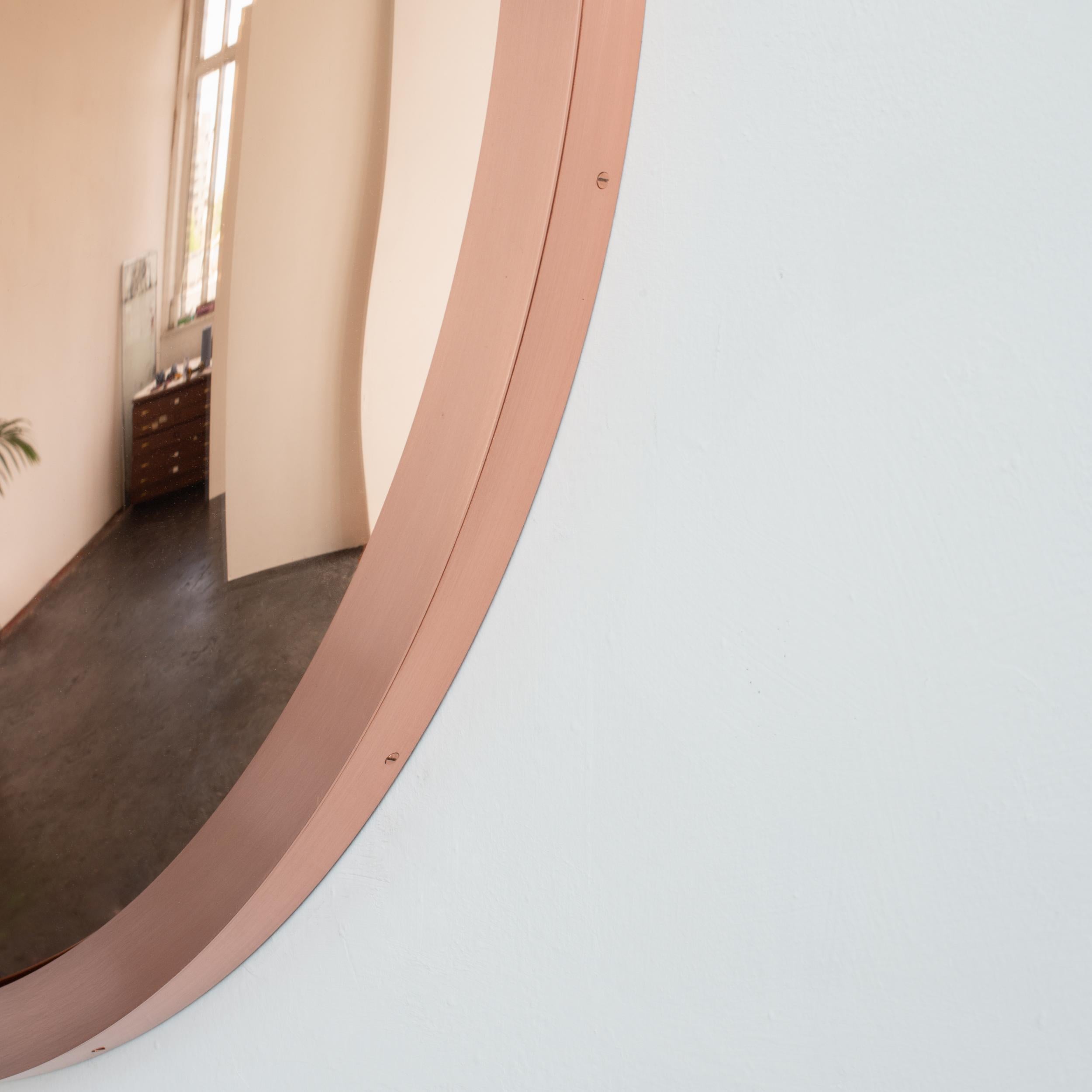 In Stock Orbis Round Rose Gold Tinted Deco Convex Mirror, Copper Frame In New Condition For Sale In London, GB
