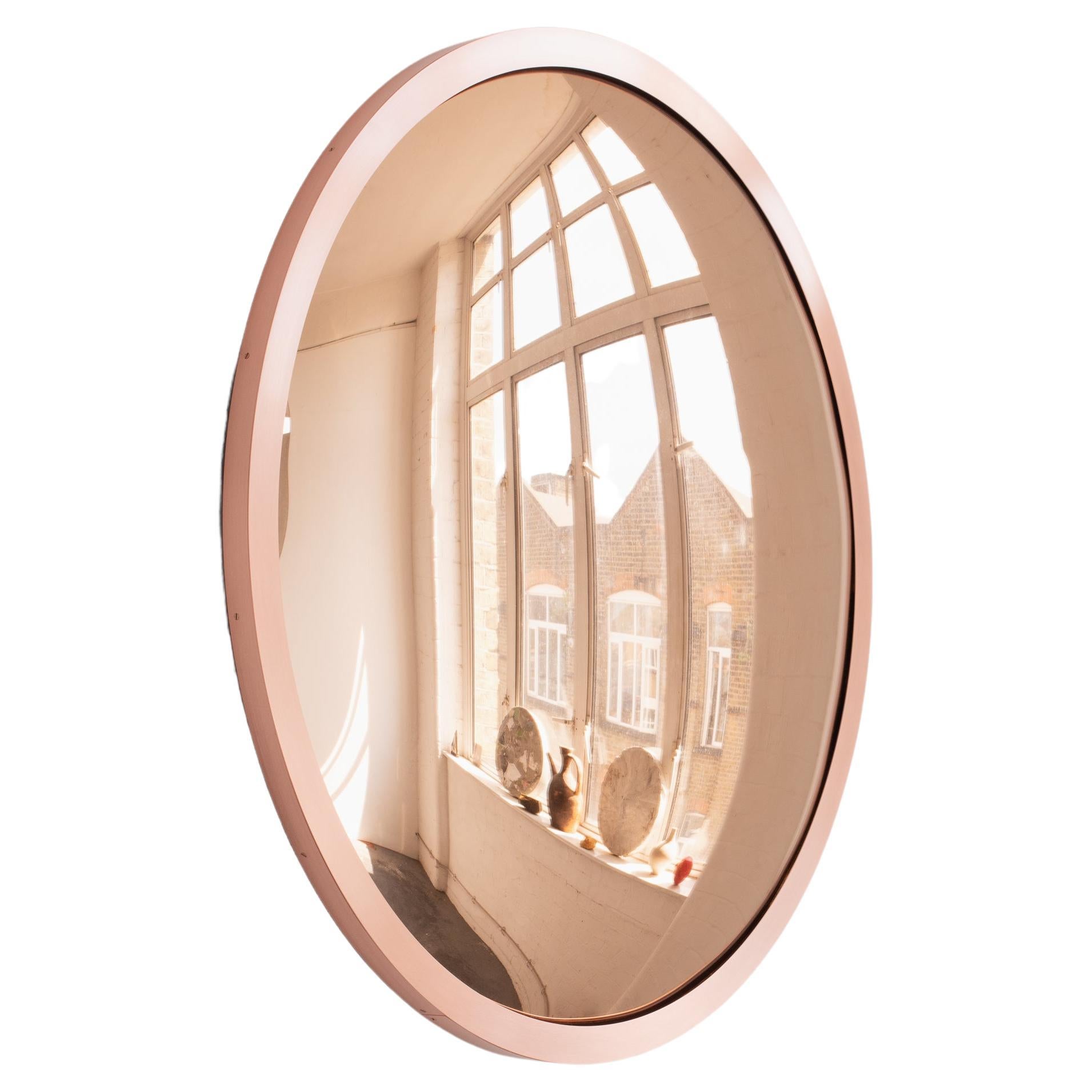 In Stock Orbis Round Rose Gold Tinted Deco Convex Mirror, Copper Frame For Sale