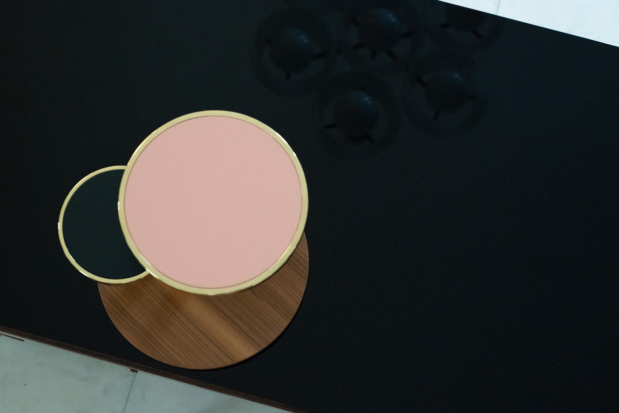 Modern OrBis, Side Table with Colored Round Tops and Brass or Copper Rings For Sale