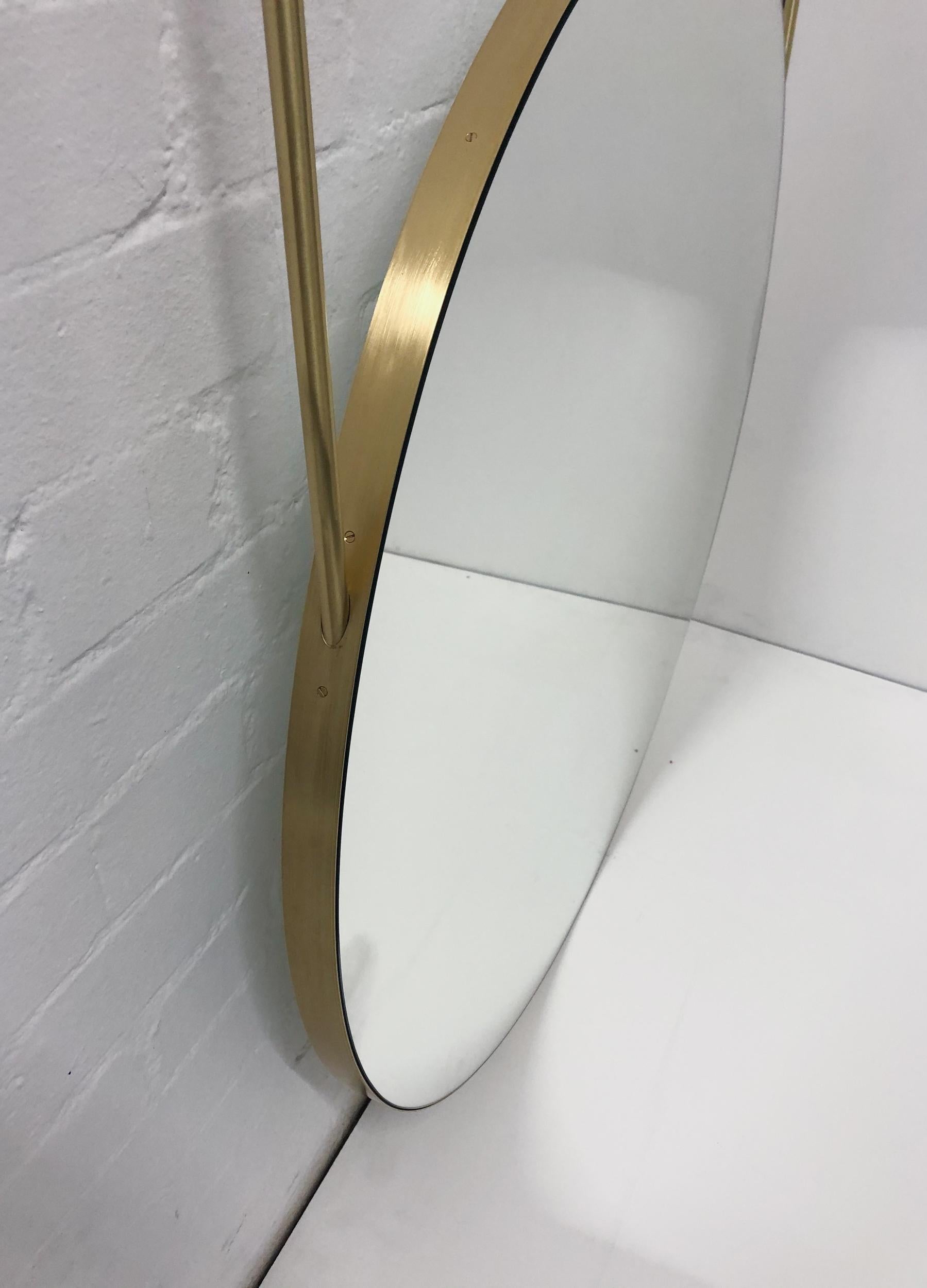 Orbis Suspended Double Sided Round Mirror with Brushed Brass Frame and Two Arms In New Condition For Sale In London, GB
