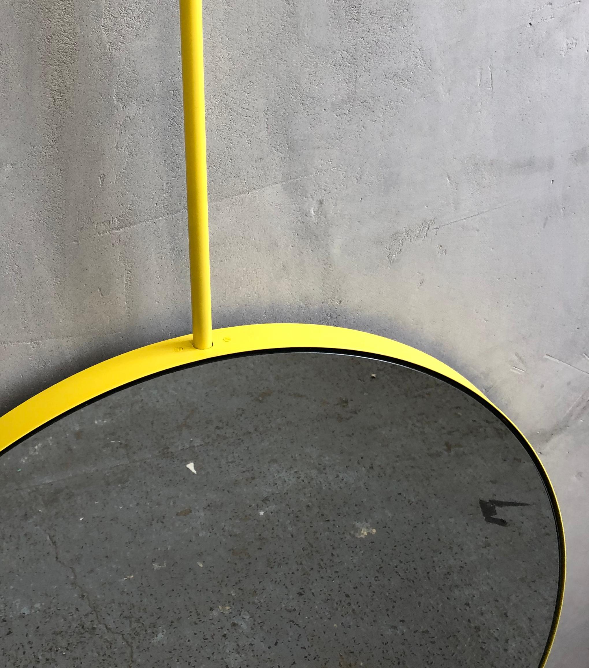 Bauhaus Orbis Suspended Round Mirror with a Modern Yellow Frame For Sale