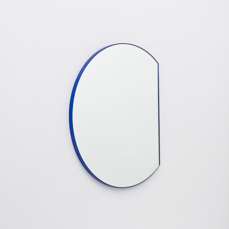 Orbis Trecus Cropped Circular Modern Mirror with Blue Frame