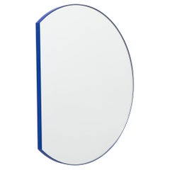 Orbis Trecus Cropped Round Modern Mirror with Blue Frame,Bespoke,Medium