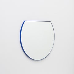 Orbis Trecus Cropped Round Modern Mirror with Blue Frame, Large
