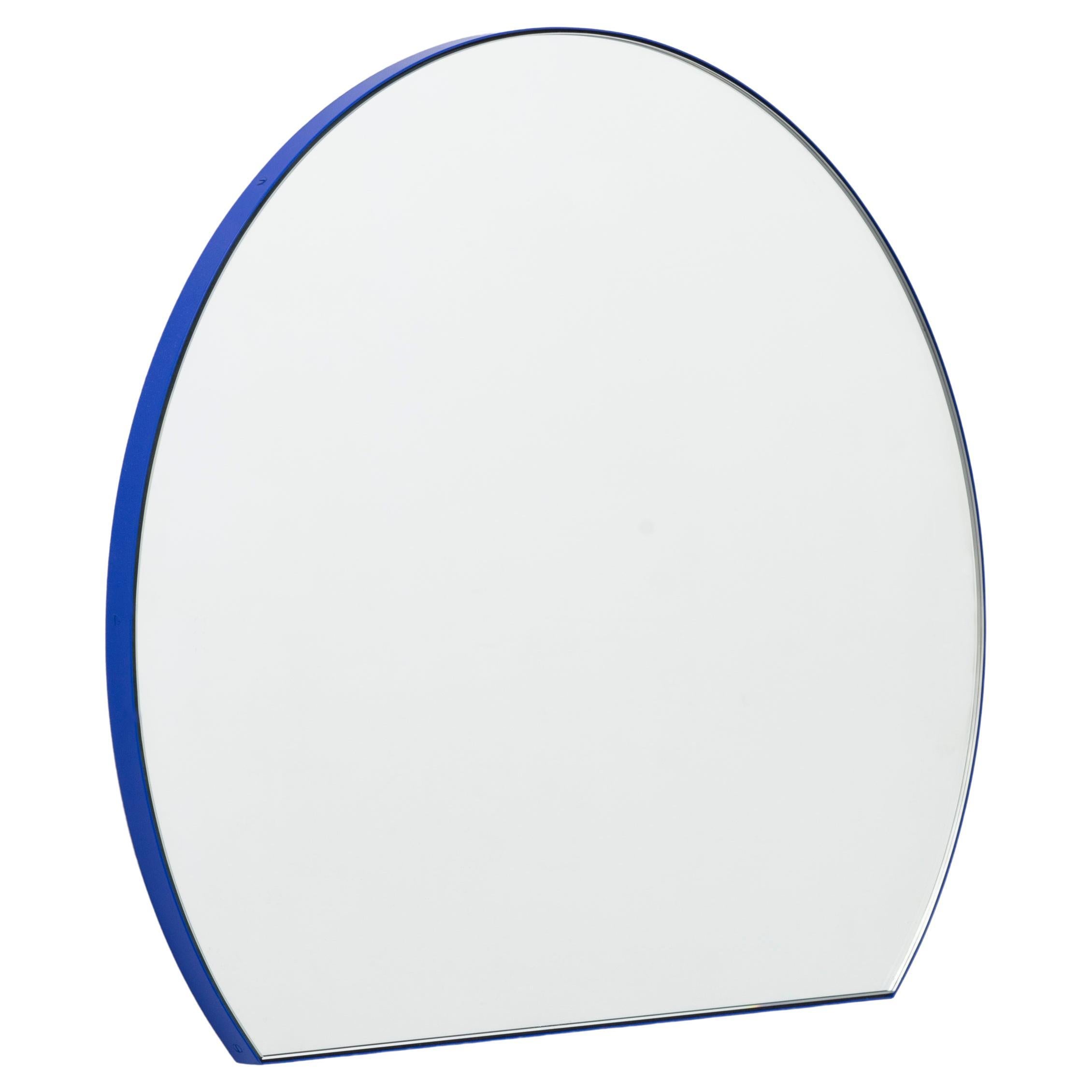 Orbis Trecus Cropped Round Modern Mirror with Blue Frame, Large For Sale
