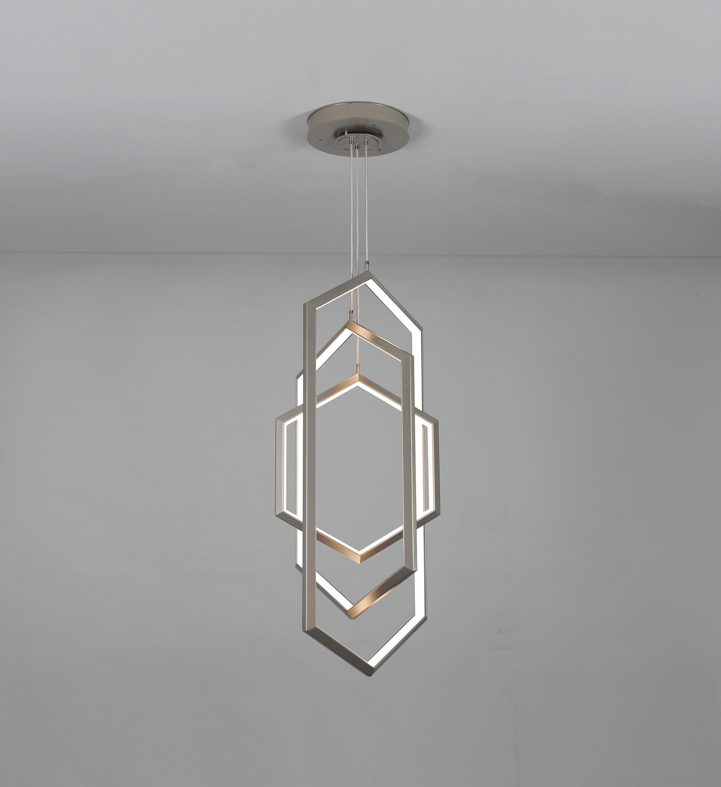 Brushed Orbis VX46 Hexagon Geometric Modern Led Chandelier Light Fixture For Sale