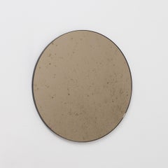 Orbis Antiqued Bronze Tinted Modern Round Mirror with a Black Frame, Regular