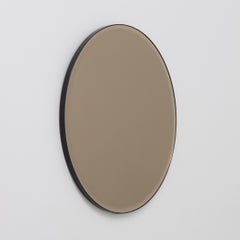 Orbis Beveled Bronze Tinted Round Modern Mirror with a Black Frame, Regular