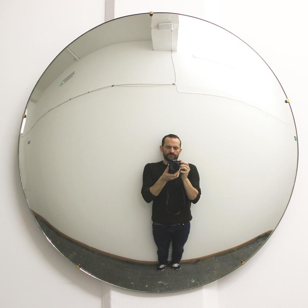Orbis Convex Art Deco Frameless Round Mirror, Large For Sale 1