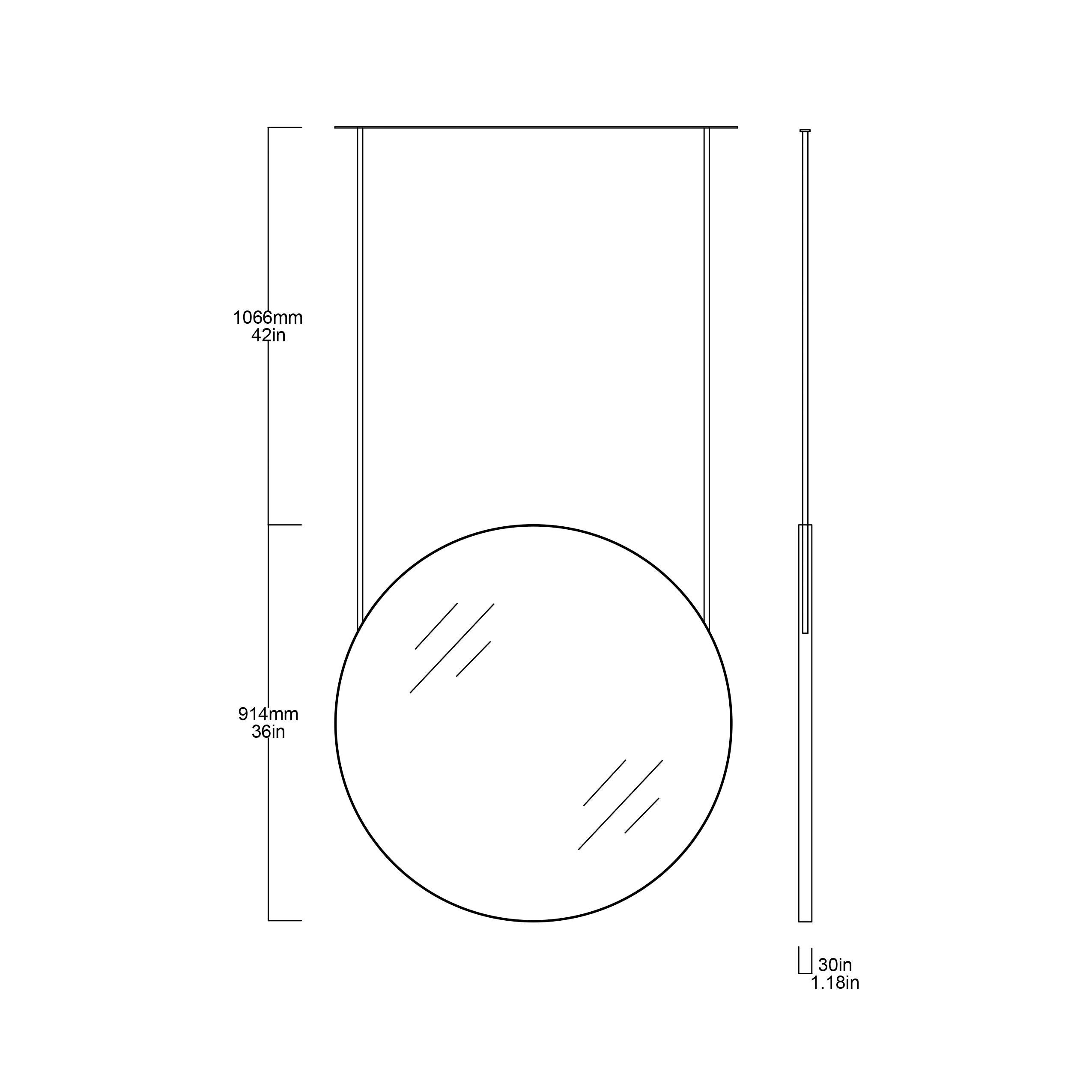 Contemporary Orbis Ceiling Suspended Round Mirror with Brushed Brass Frame and Two Arms For Sale