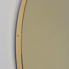 Orbis Gold Tinted Round Minimalist Mirror with Brass Frame, Regular