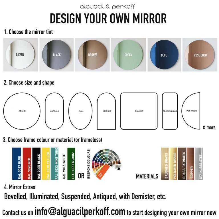 Contemporary Orbis Gold Tinted Round Frameless Minimalist Modern Mirror, Medium For Sale