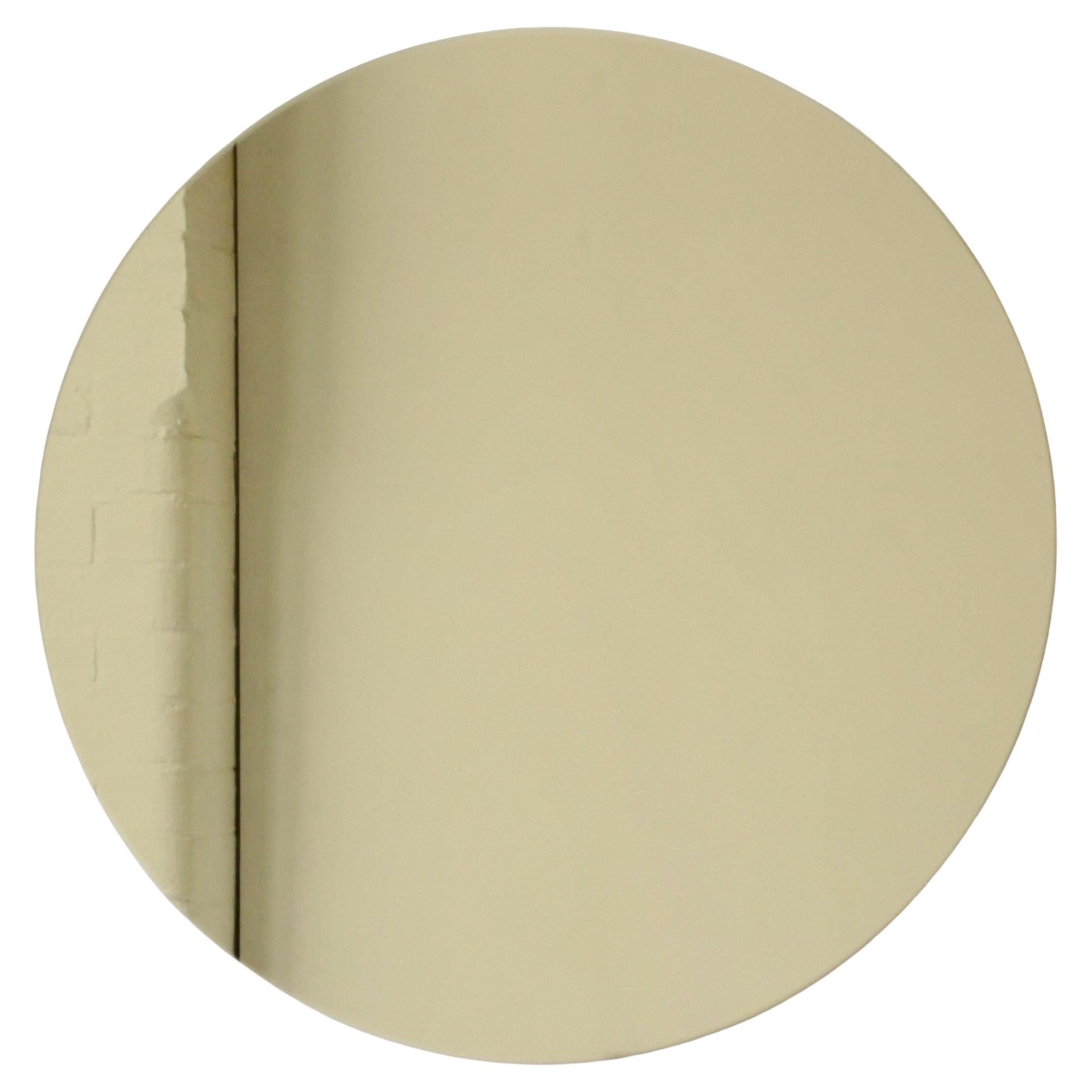 Orbis Gold Tinted Round Frameless Minimalist Modern Miroir, Medium en vente