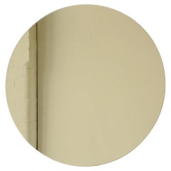 Orbis Gold Tinted Round Frameless Minimalist Modern Mirror, Medium