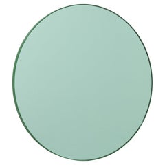 Orbis Green Contemporary Handcrafted Round Mirror with Green Frame, Regular