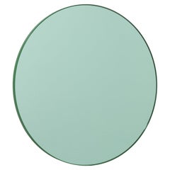 Orbis™ Green Tinted Modern Round Mirror with Green Frame, Large