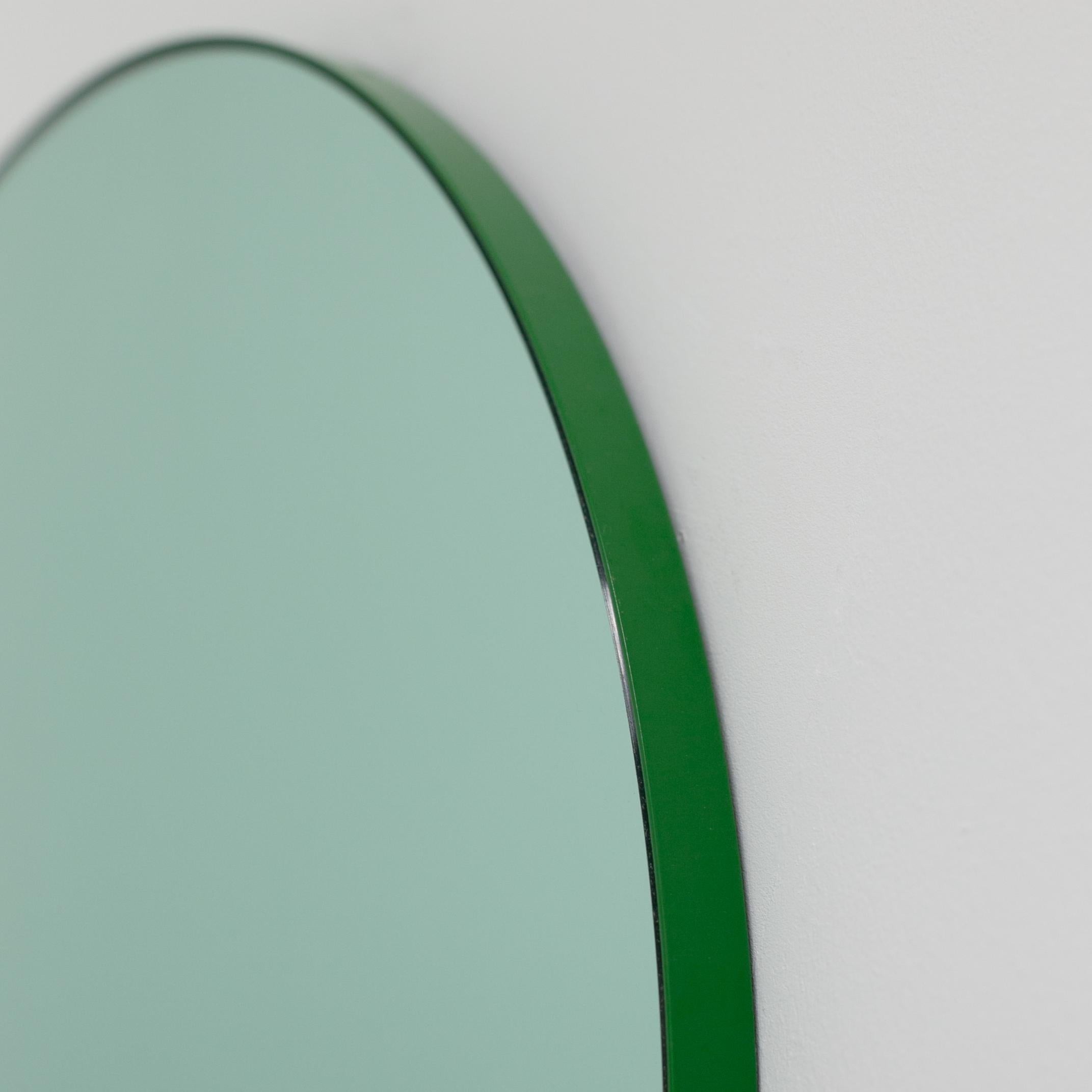 Orbis Green Tinted Modern Round Mirror with Green Frame - Medium 3