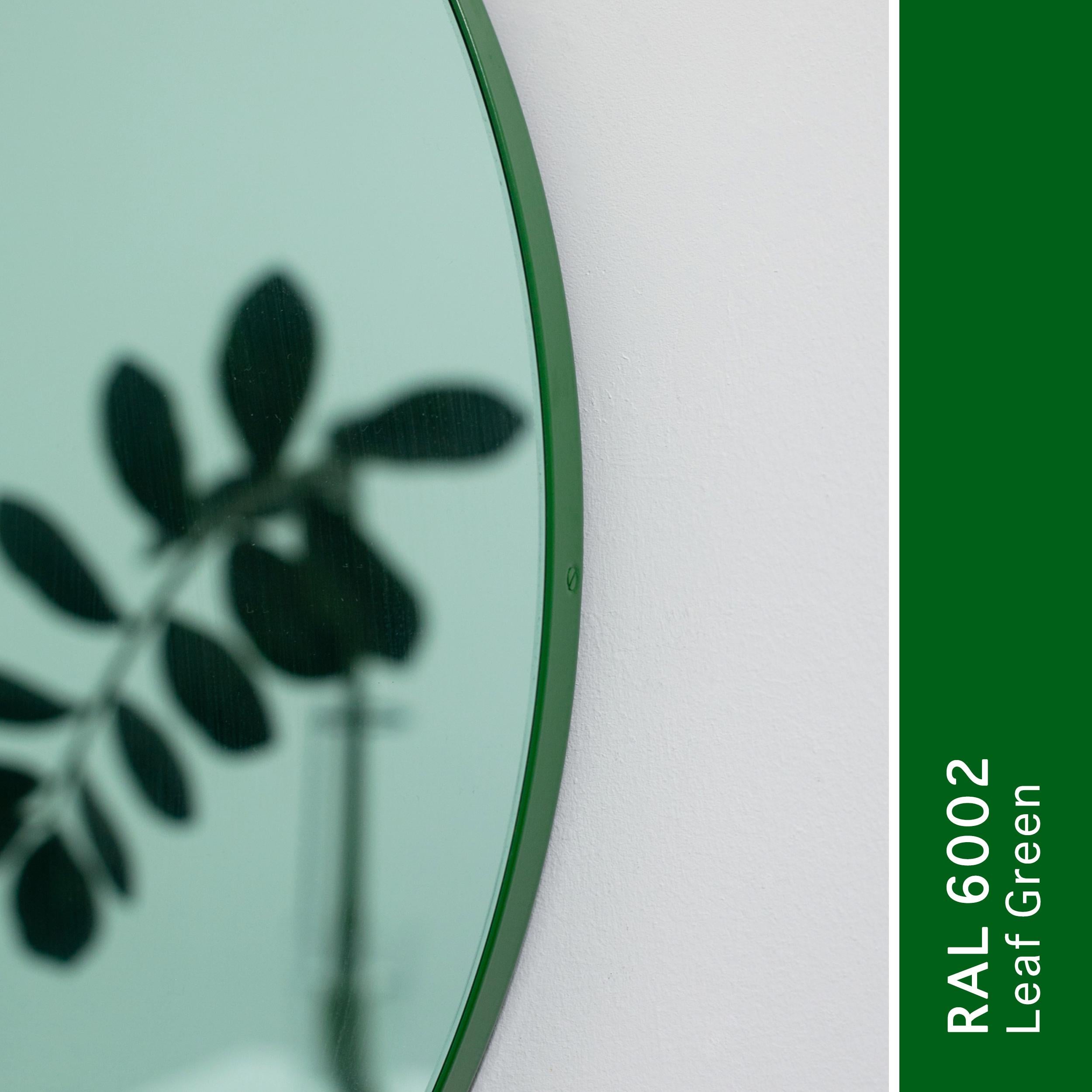 Orbis Green Tinted Modern Round Mirror with Green Frame - Medium 3