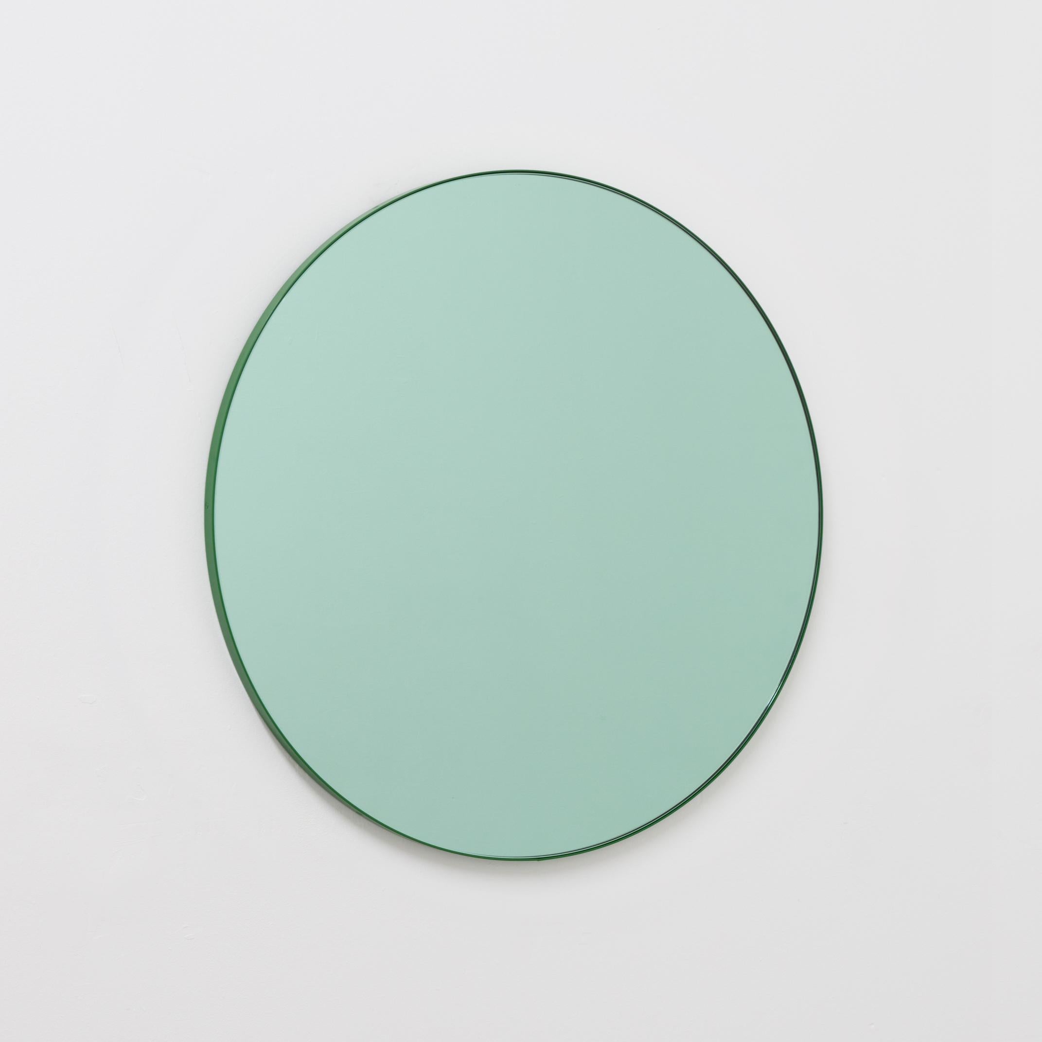 Orbis Green Tinted Modern Round Mirror with Green Frame - Medium 2