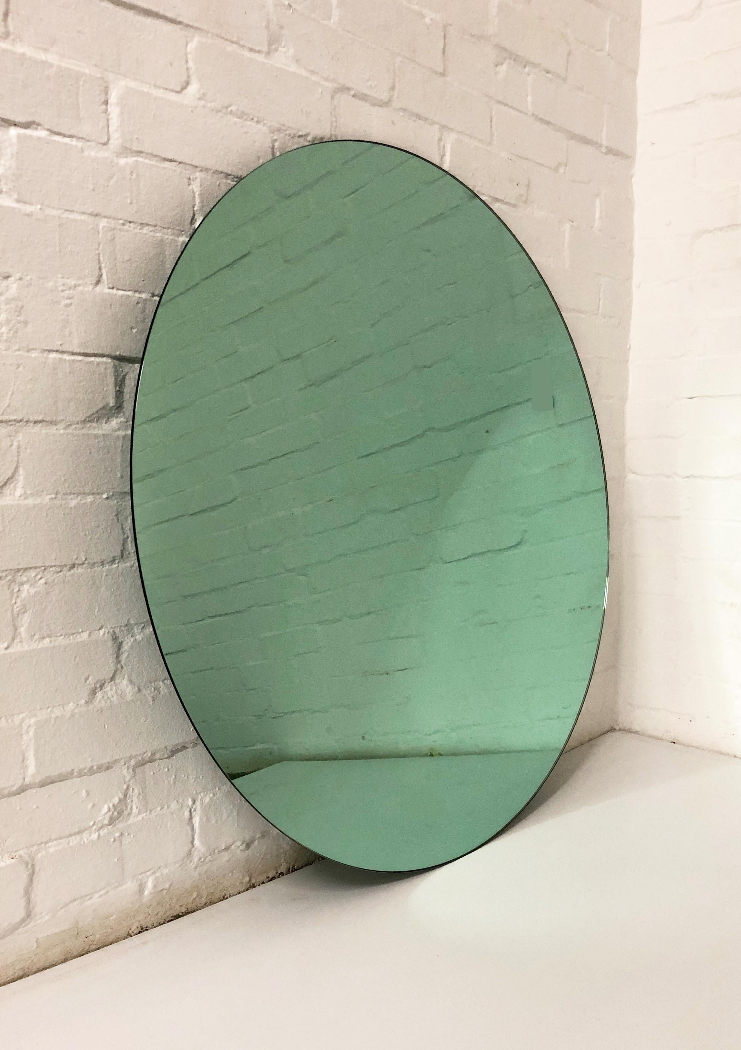 Organic Modern Orbis™ Green Tinted Round Frameless Handcrafted Bespoke Mirror - Regular