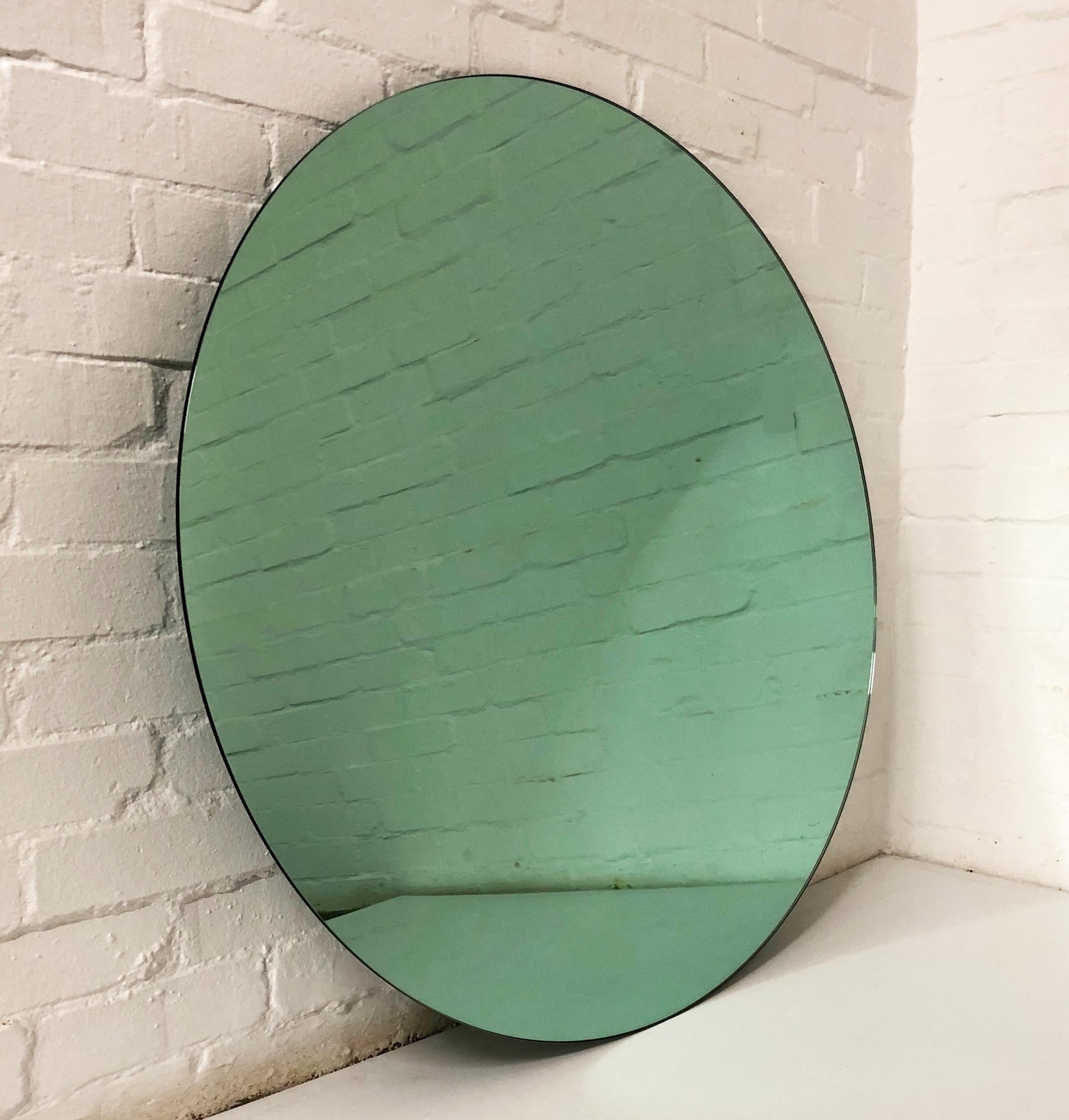 European Orbis™ Green Tinted Round Frameless Handcrafted Modern Mirror - Oversized