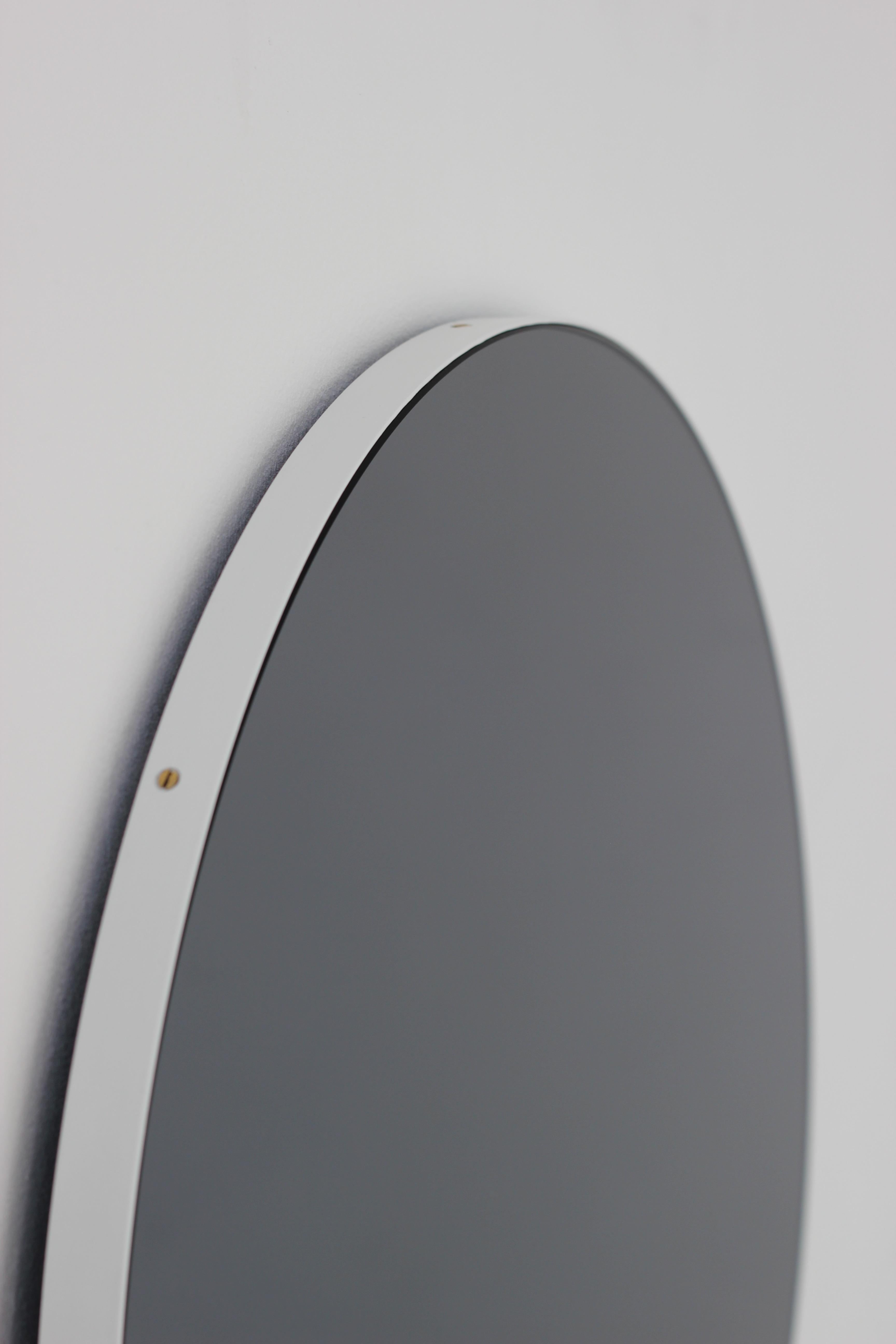 Contemporary Orbis Round Black Tinted Modern Art Deco Mirror with White Frame - Oversized