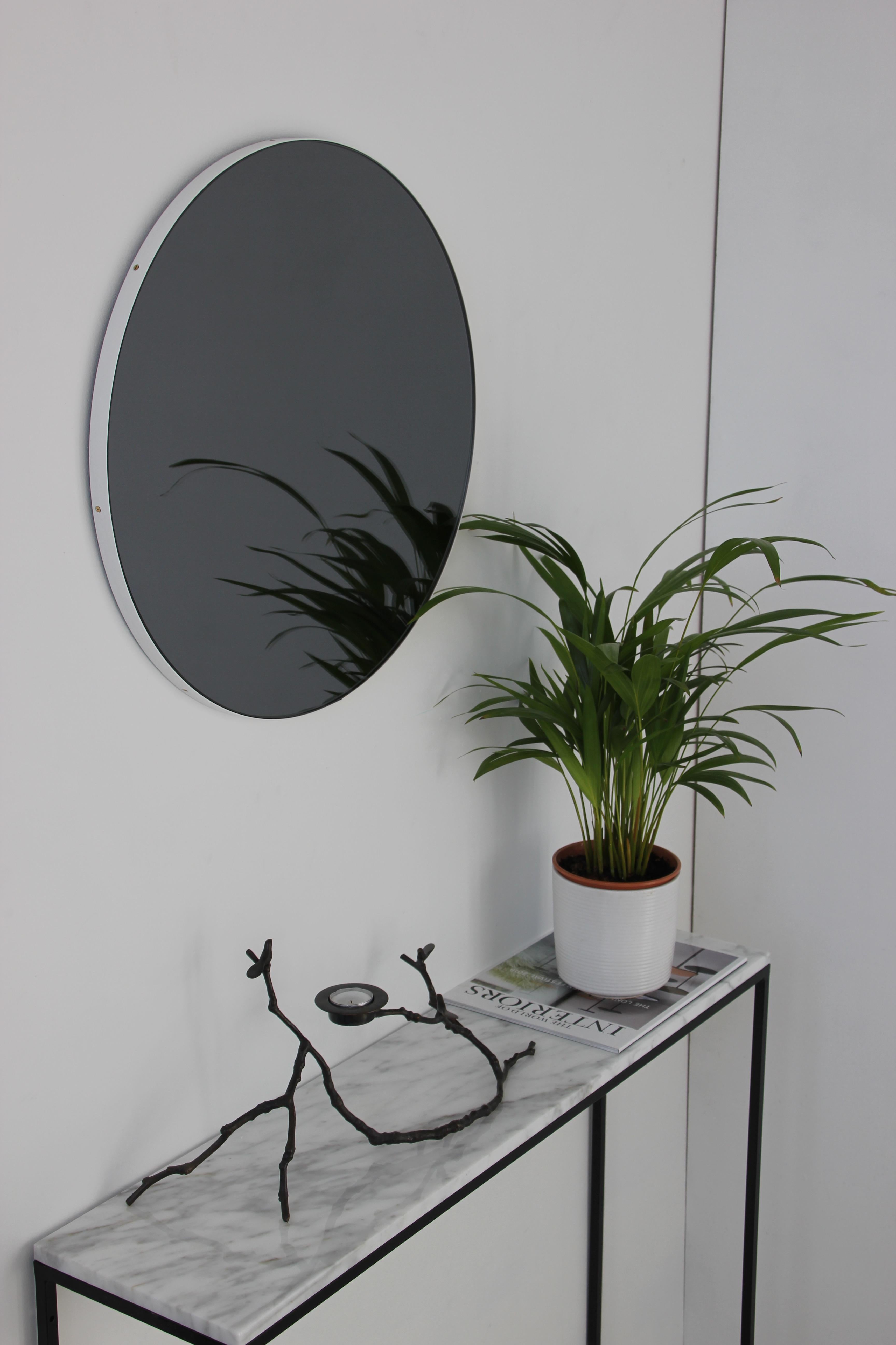 Organic Modern Orbis Black Tinted Bespoke Contemporary Round Mirror with White Frame - Large