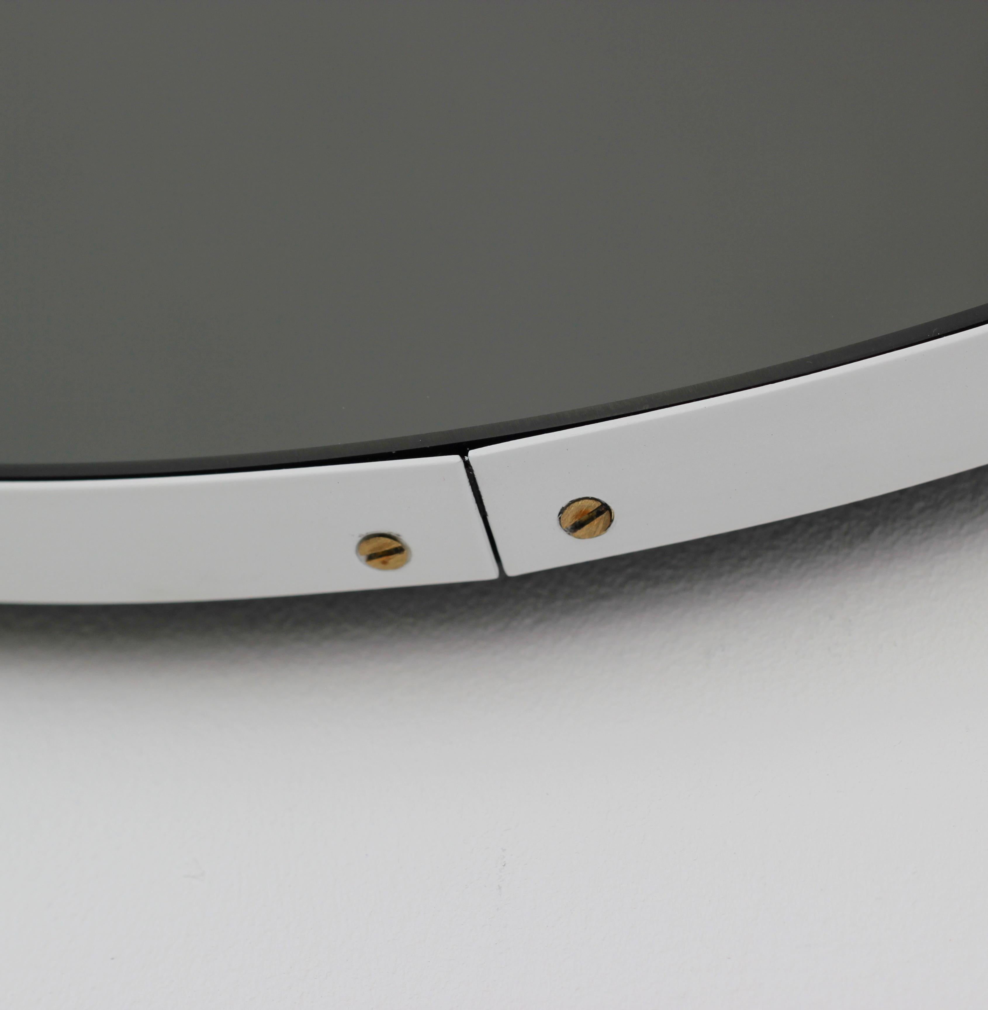 Contemporary Orbis Black Tinted Round Mirror with White Frame Customisable - Medium
