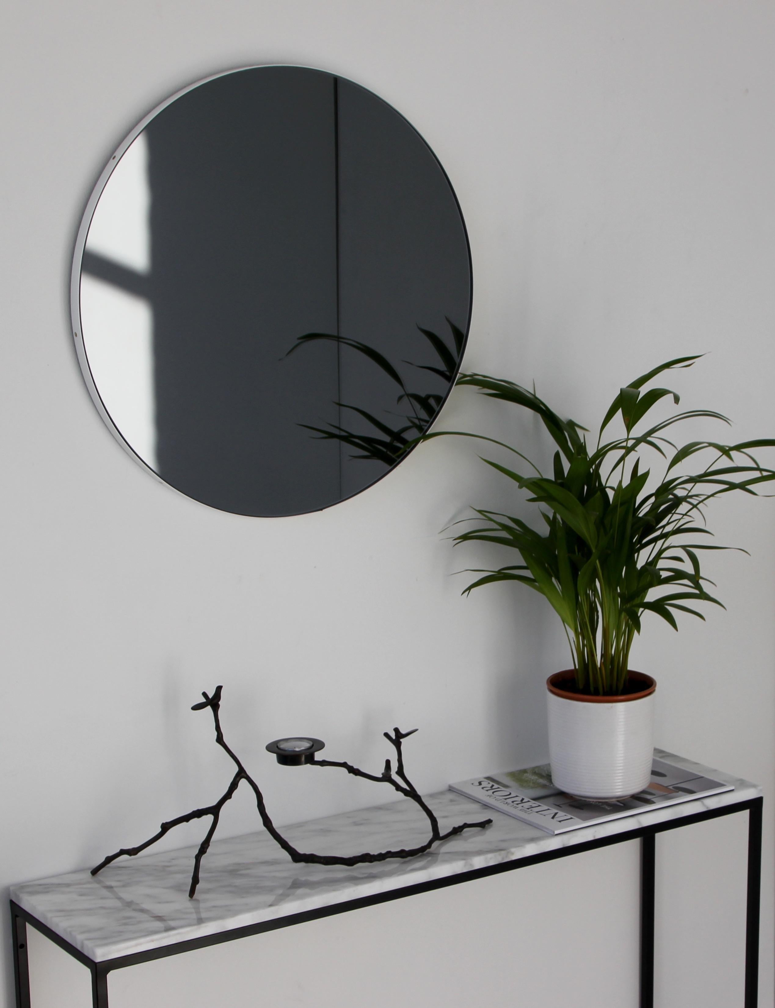 Organic Modern Orbis Black Tinted Modern Round Mirror with White Frame - Regular