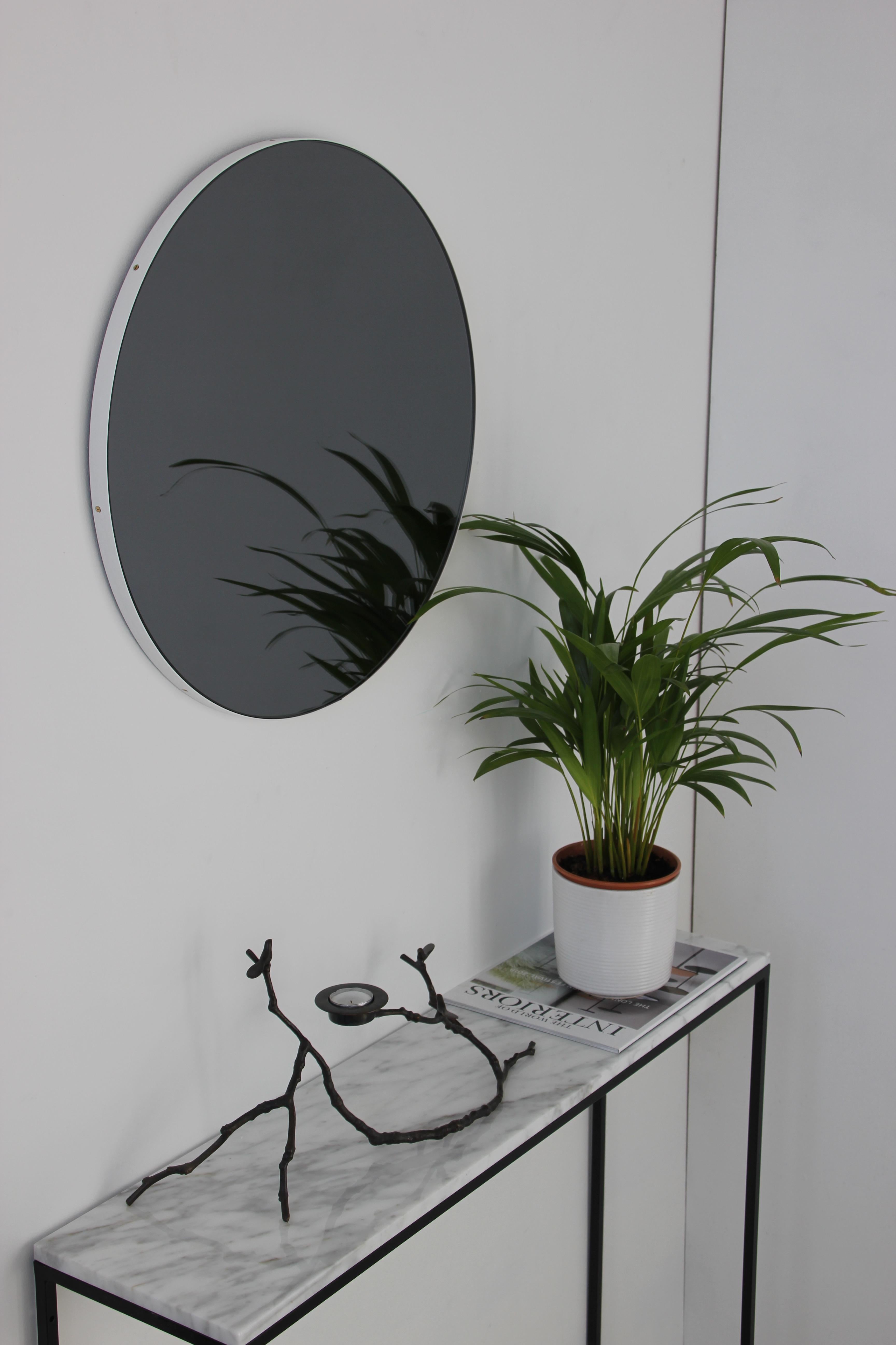 Organic Modern Orbis Black Tinted Circular Minimalist Mirror with White Frame - Small