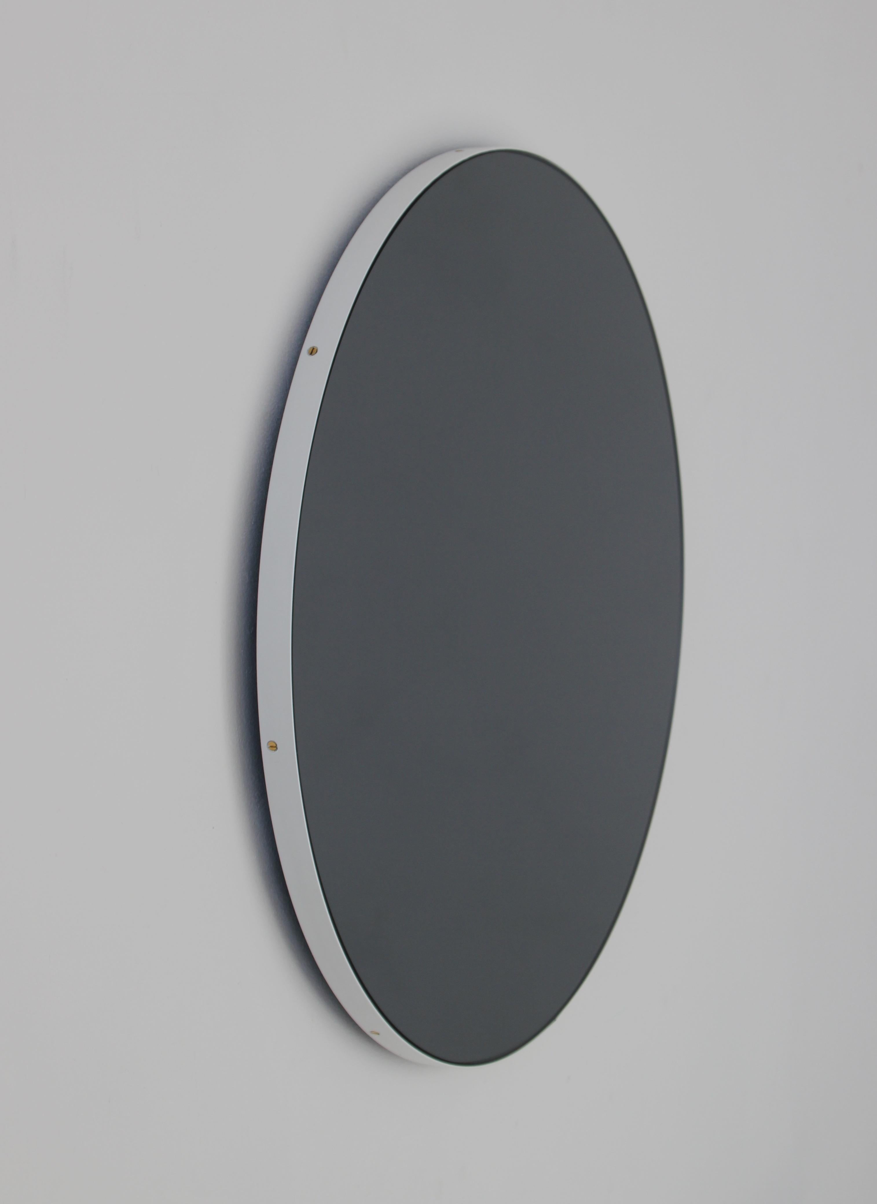 Blackened Orbis Black Tinted Circular Minimalist Mirror with White Frame - Small