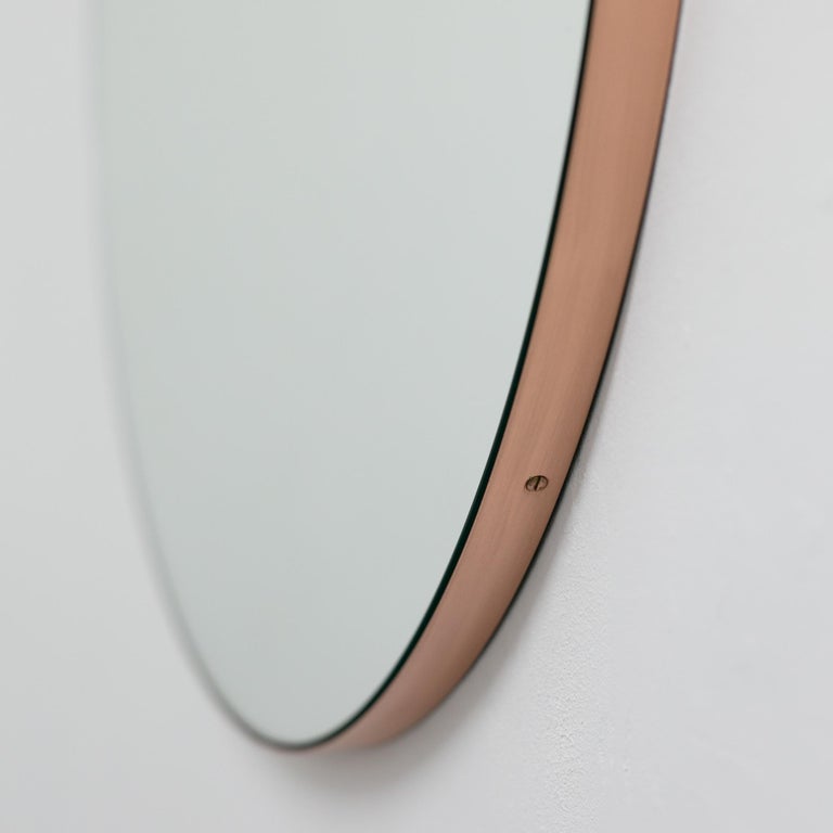 Brushed Orbis Round Contemporary Mirror with Copper Frame - Medium For Sale