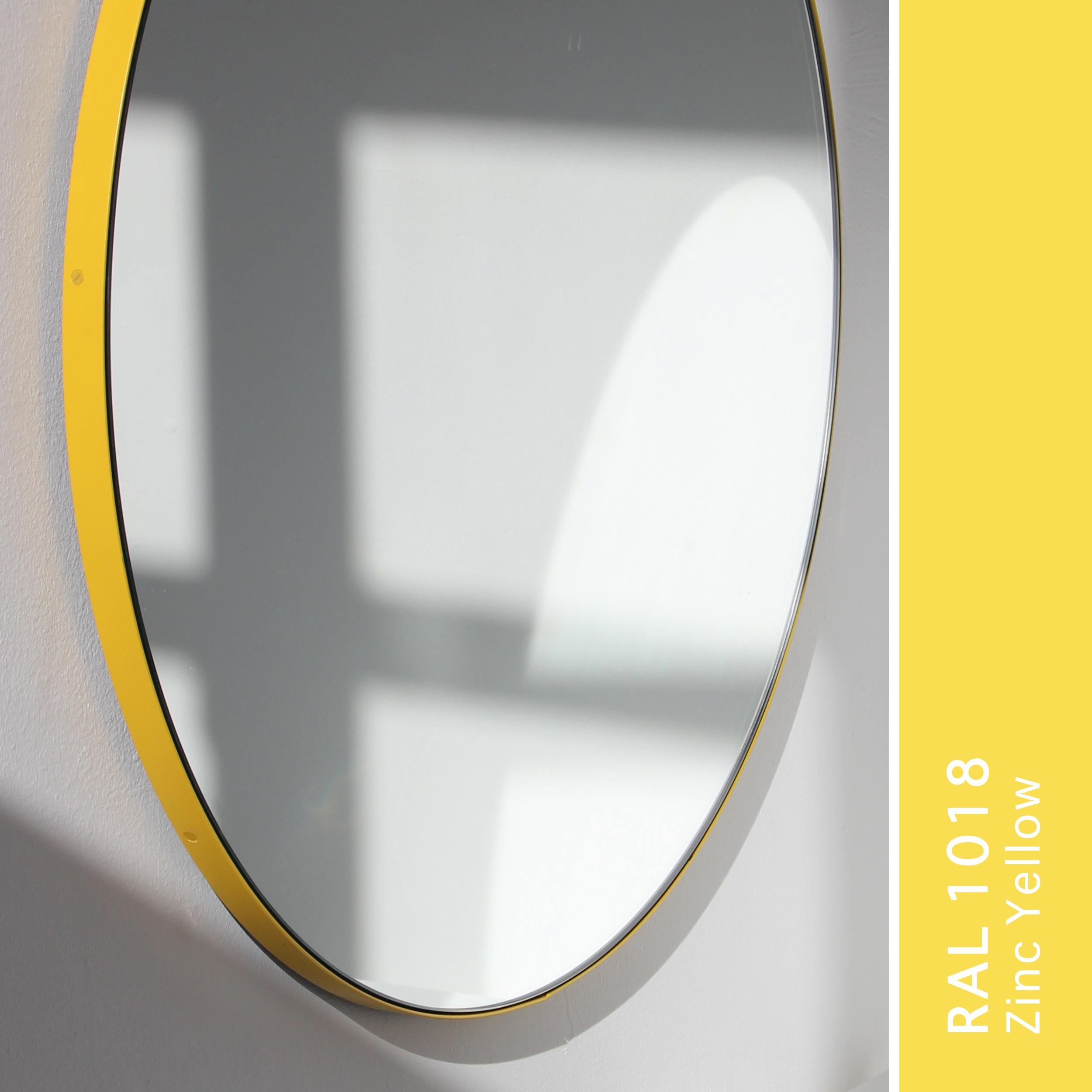 Modern Orbis Circular Contemporary Customisable Mirror with Yellow Frame, Large For Sale