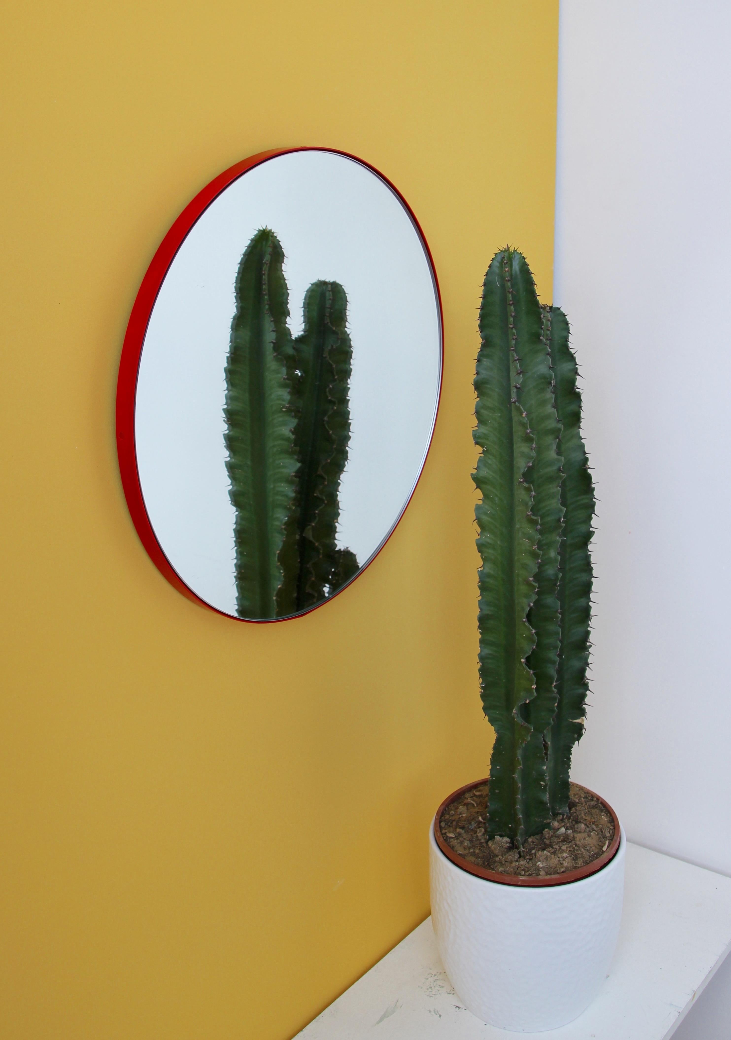 Organic Modern Orbis Round Minimalist Mirror with Red Frame, Medium For Sale