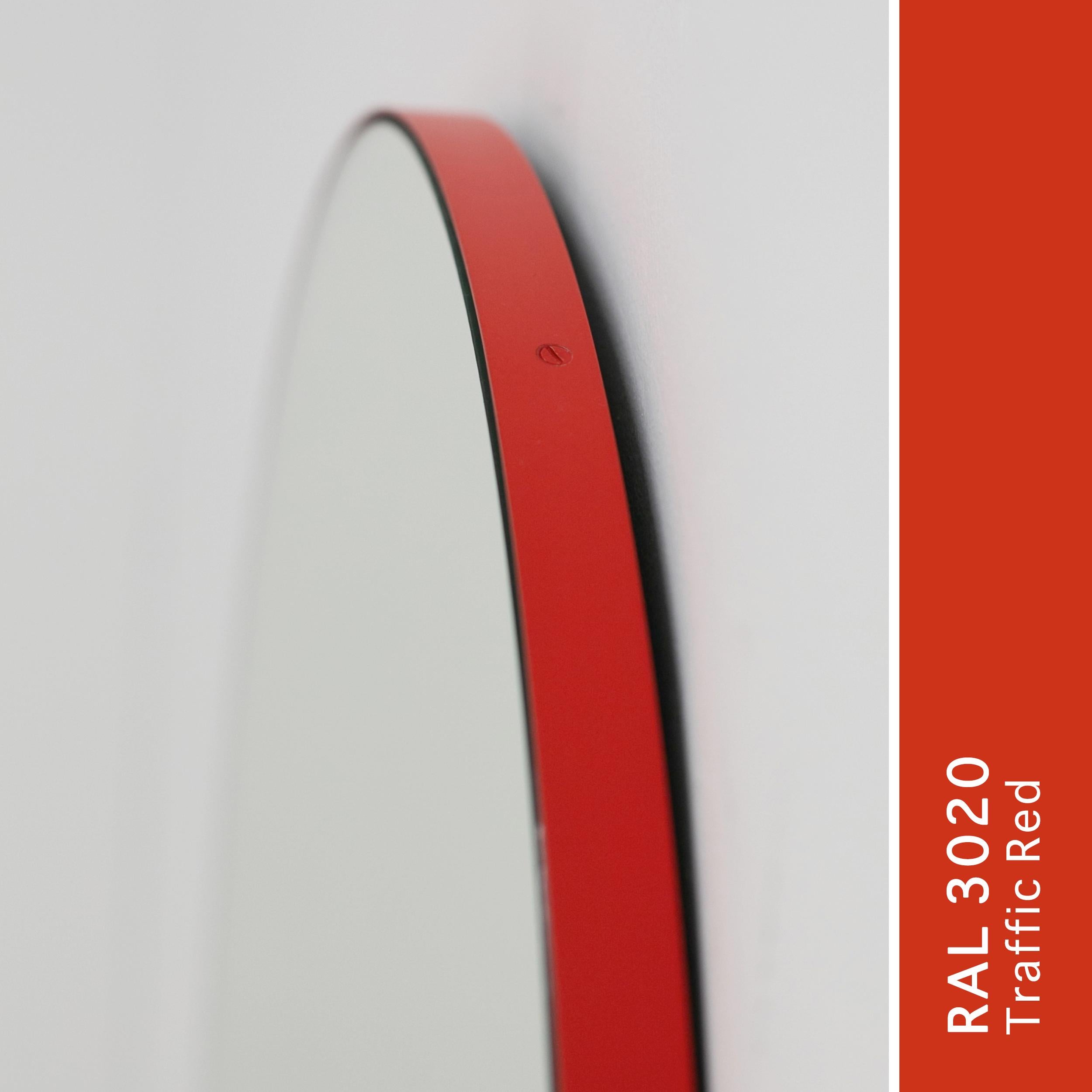 Powder-Coated Orbis Round Minimalist Mirror with Red Frame, Medium For Sale