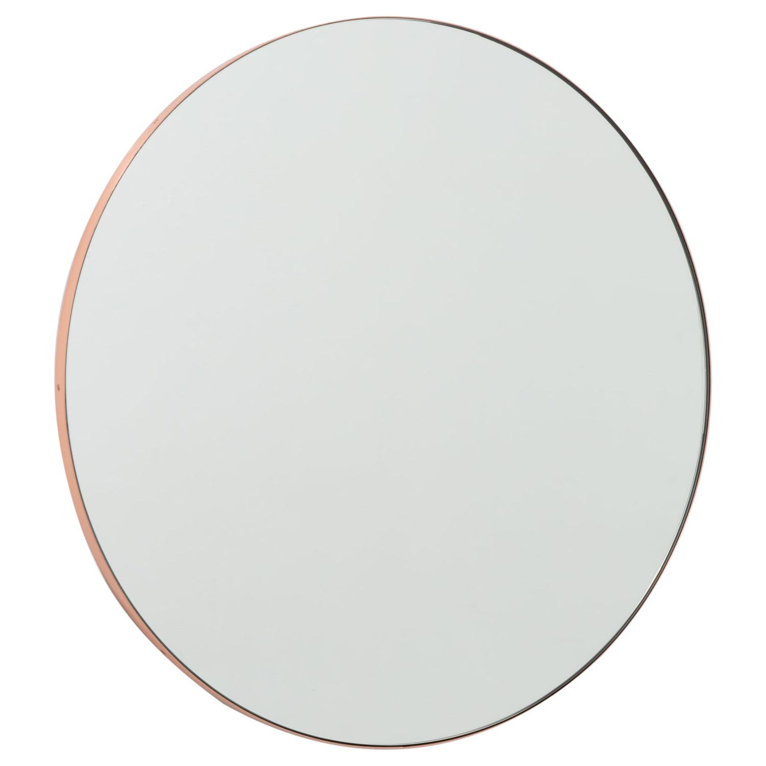 Orbis Round Contemporary Mirror with Brushed Copper Frame, XL