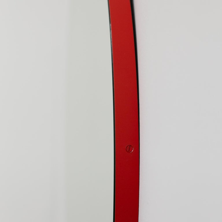Powder-Coated Orbis Round Minimalist Customisable Mirror with Red Frame - Medium For Sale