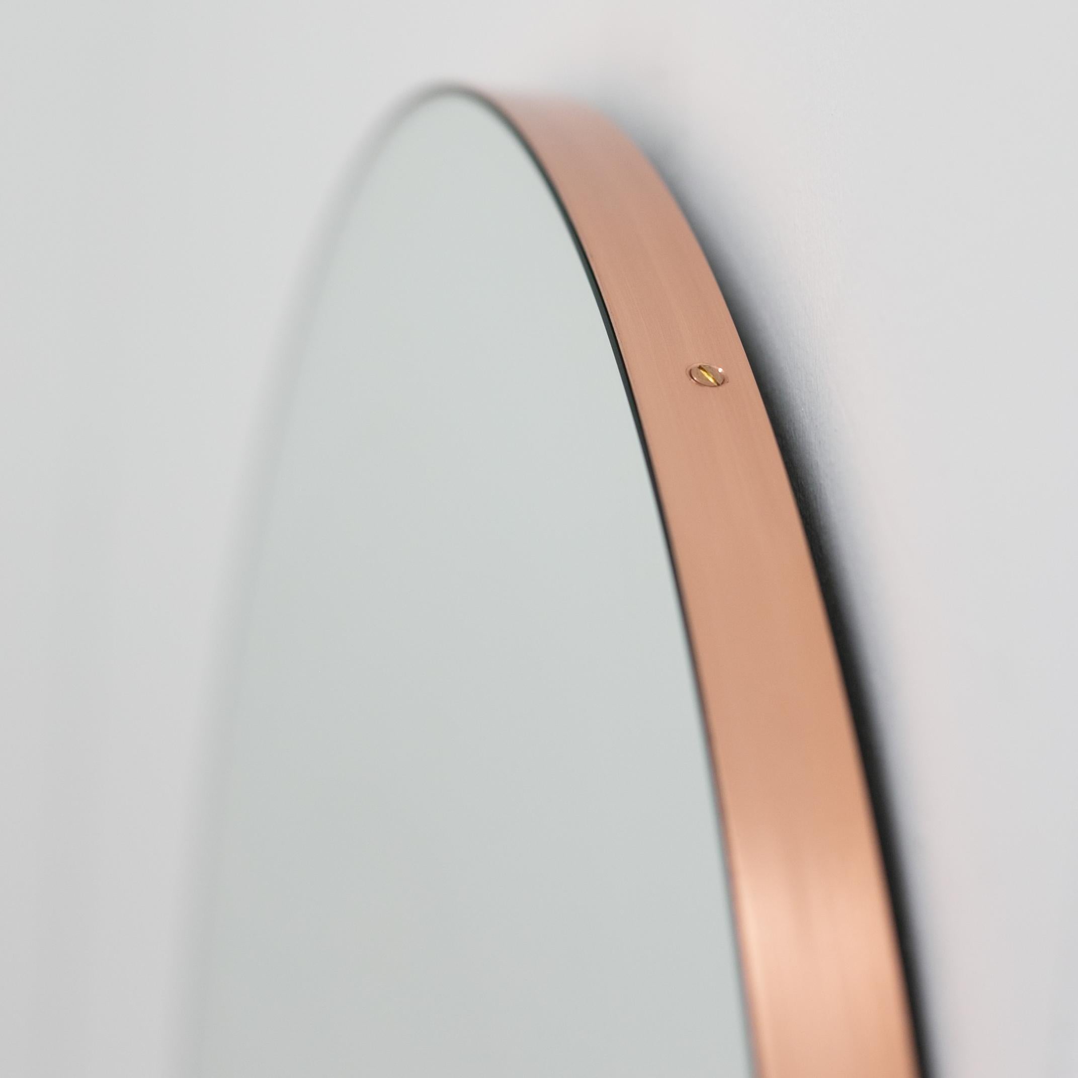 Orbis Round Modern Minimalist Handcrafted Mirror with Copper Frame, Large For Sale 2