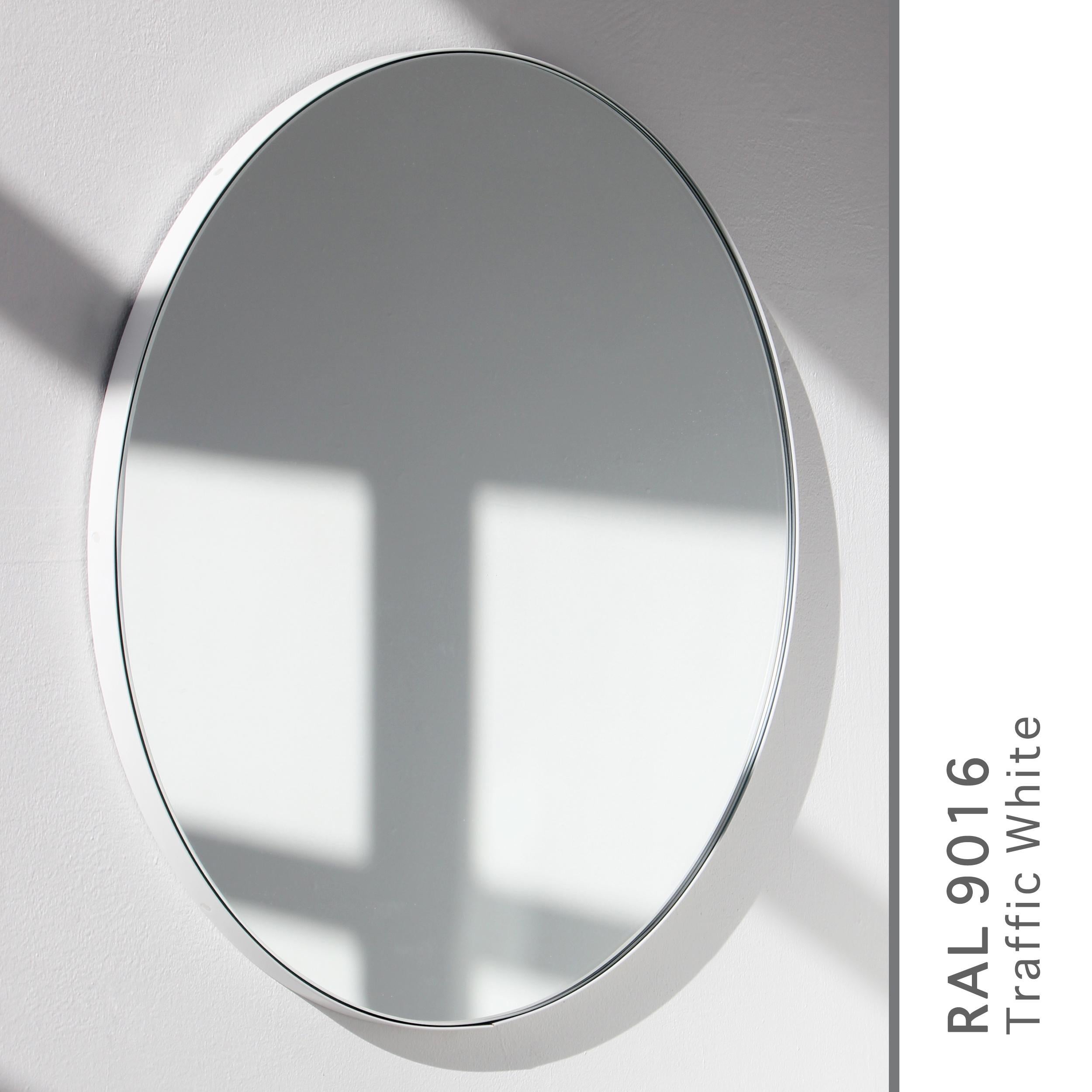 Powder-Coated Orbis Round Minimalist Mirror with White Frame, Large For Sale
