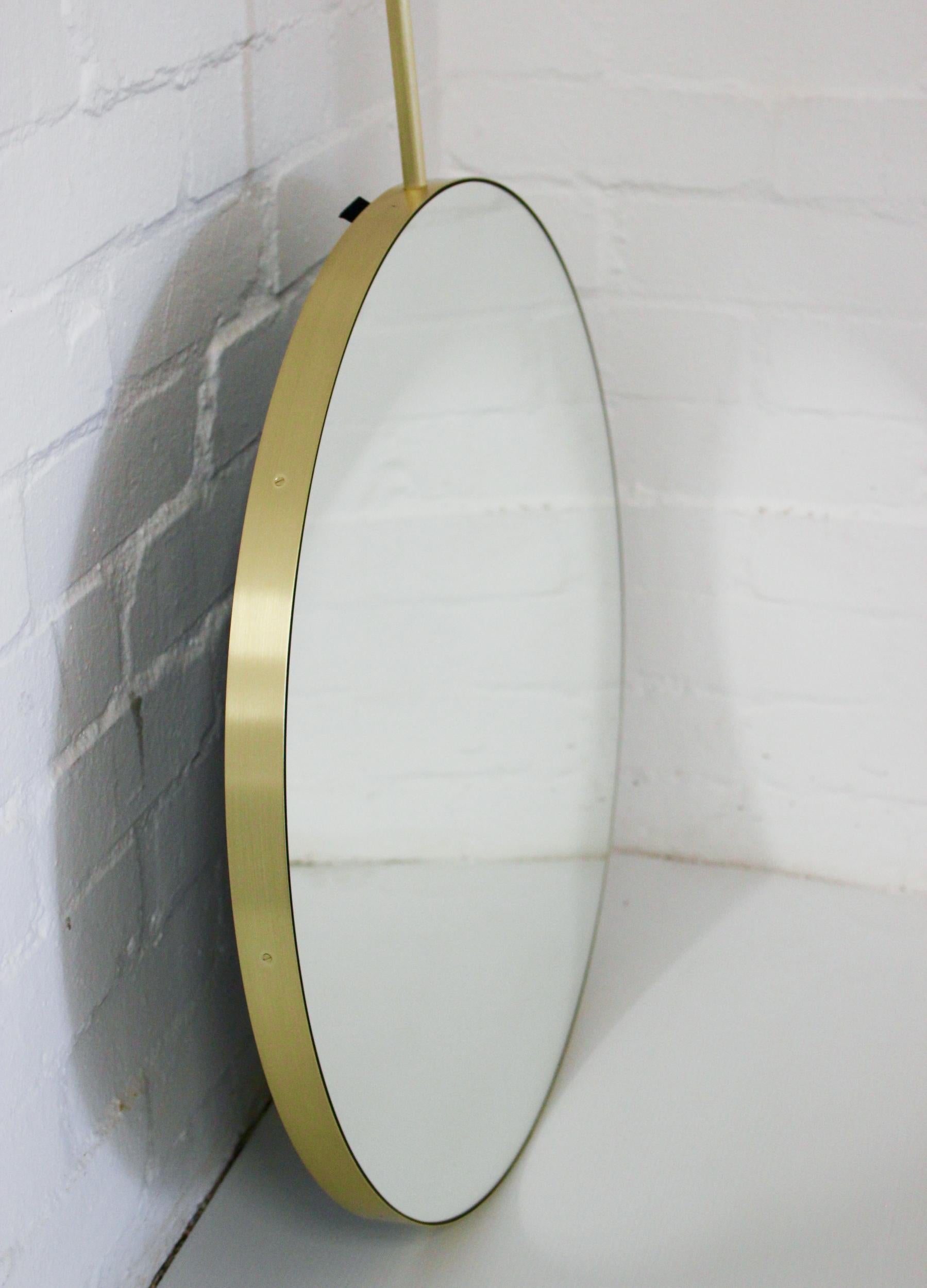 British Orbis Ceiling Hanging Suspended Round Art Deco Mirror with a Brushed Brass Frame For Sale