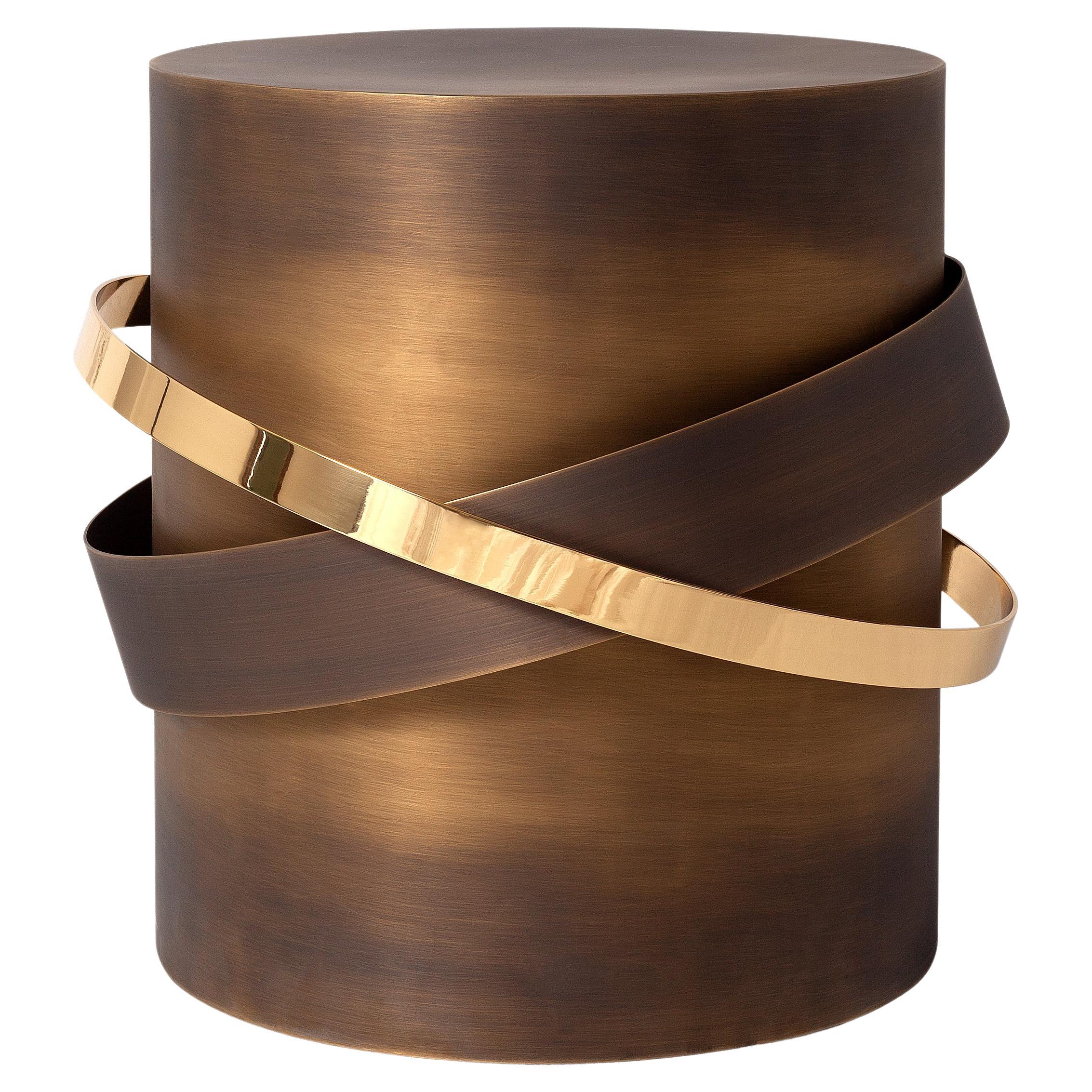 Table d'appoint Orbit en bronze foncé et laiton poli, fabriquée à la main par Duistt