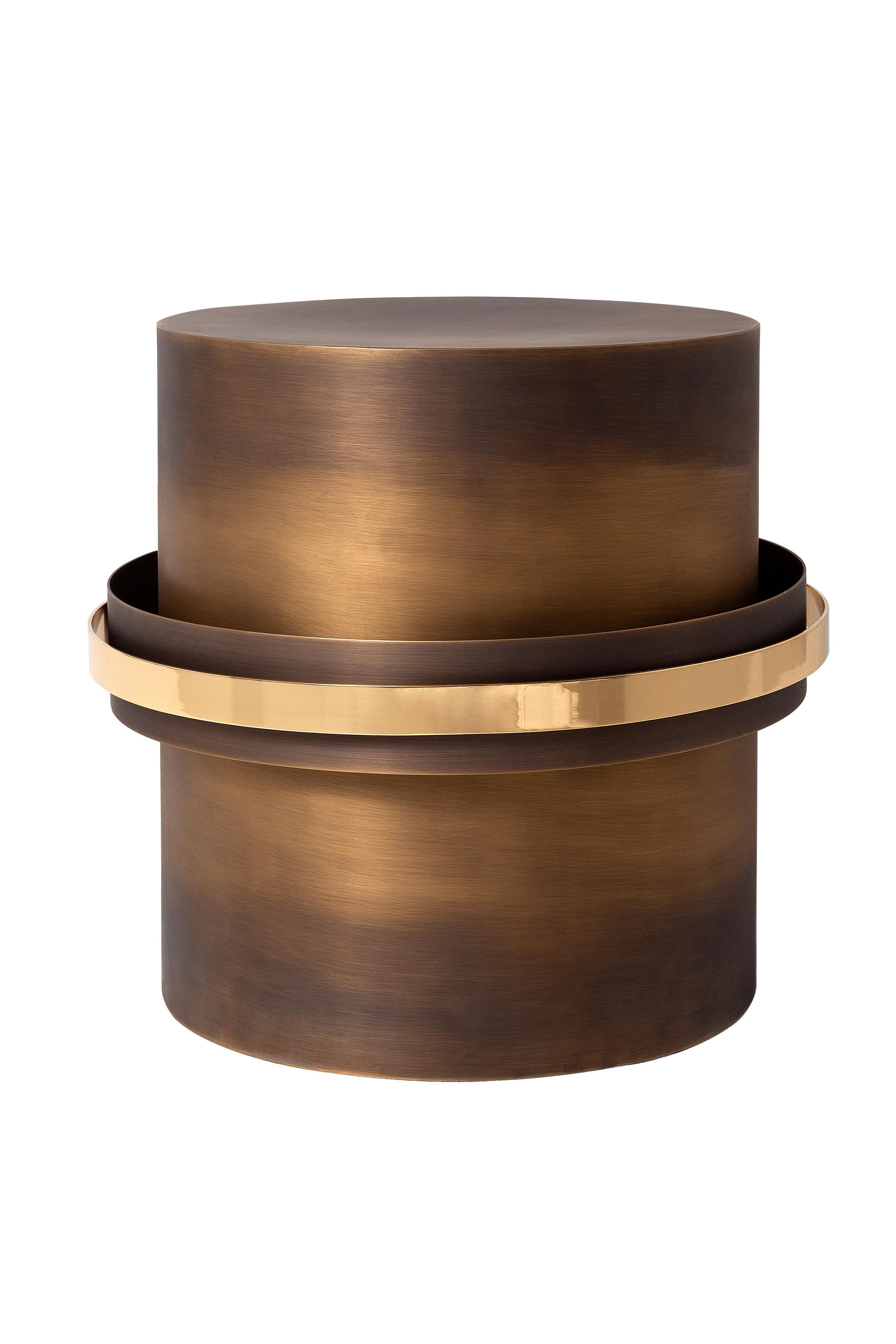 Orbit Accent Table, Dark Bronze and Polished Brass, Handcrafted by Duistt

Orbit accent table is made in brass, the structure is involved by two rings which provides a graceful feeling of movement and stillness at the same time, allowing you to