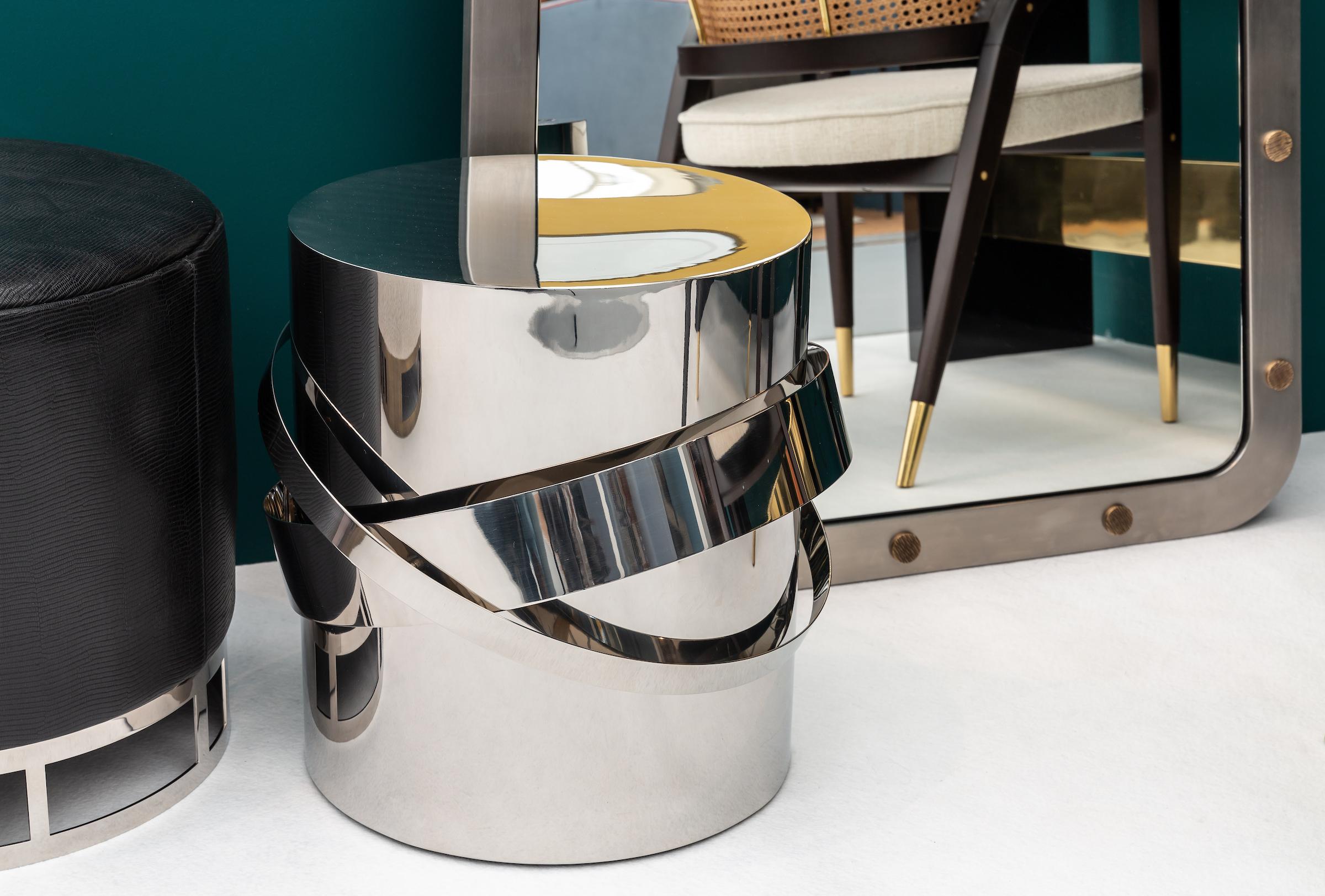 Hand-Crafted Orbit Accent Table, Polished Stainless Steel, Handcrafted in Portugal by Duistt