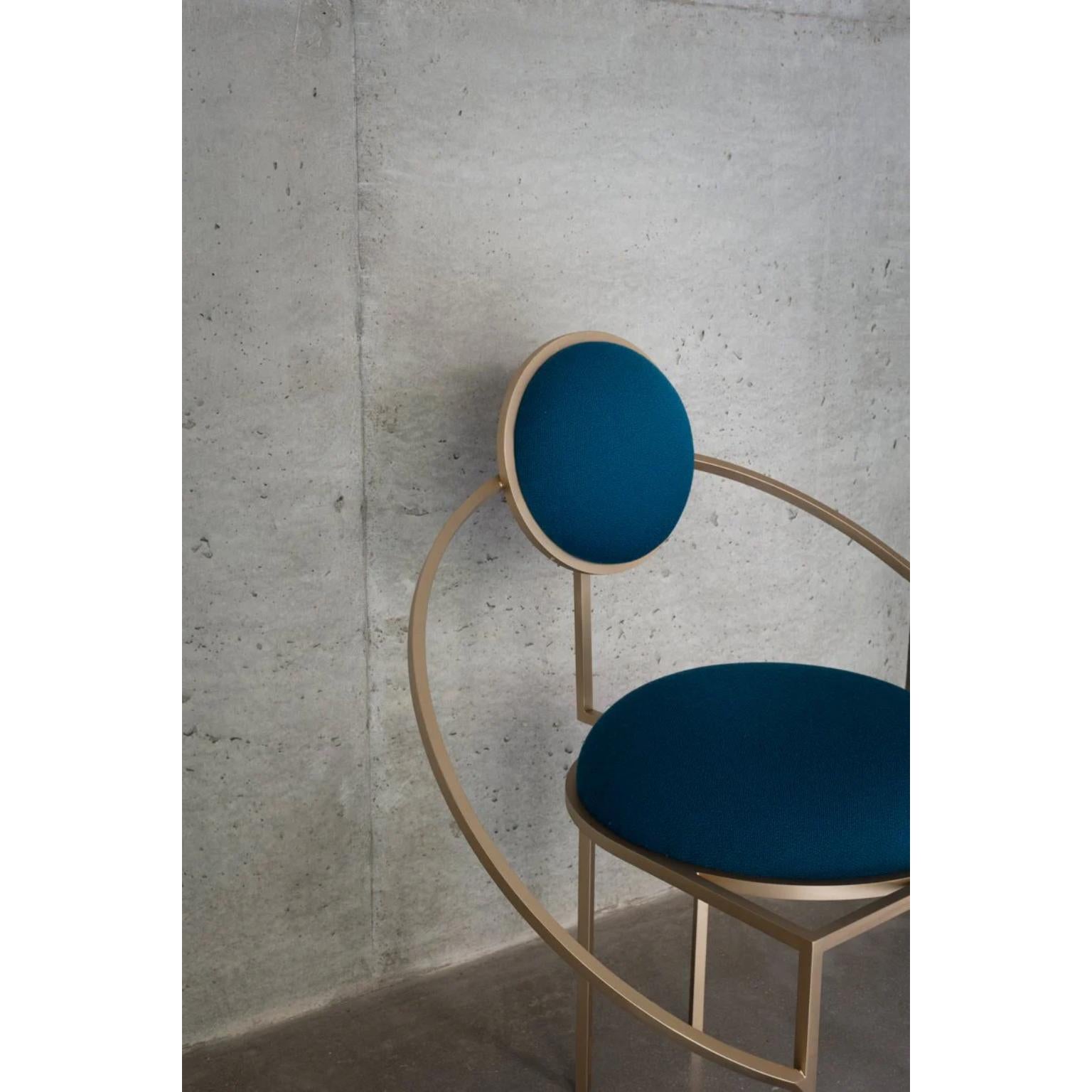 Orbit Blue Bouclé Indoor Chair by Bohinc Studio
Dimensions: D 55 x W 80 x H 88 cm. 
Materials: oxidized brushed brass, foam, and bouclé.

Available in different metal and fabric options. Available in an indoor and outdoor version. Please contact us.