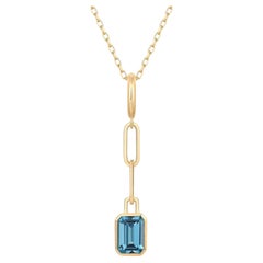 Orbit Blue Topaz 14K (or 18k upon request) Yellow Gold Pendant Necklace