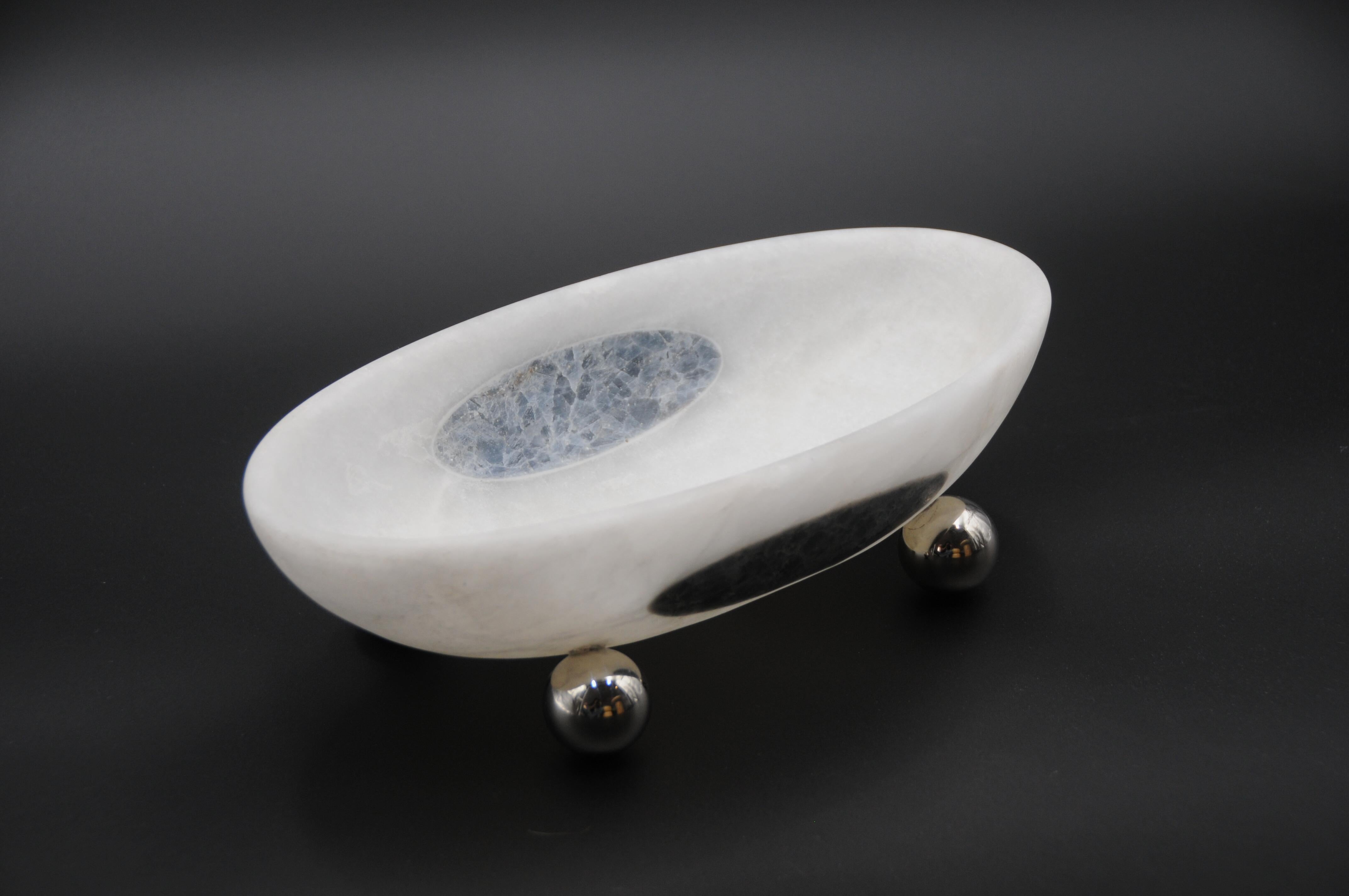 Contemporary Orbit Bowl, Mexican White Onyx For Sale