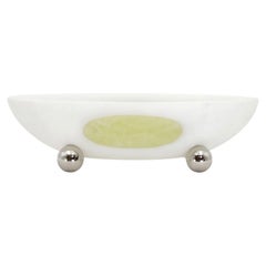 Orbit Bowl, Mexican White Onyx Stone, with Green Marble Inlay